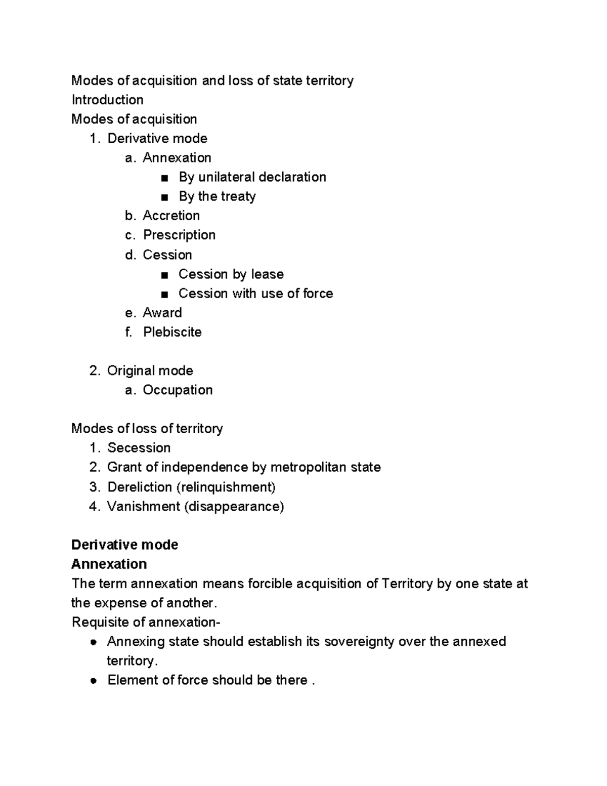 Modes of Acquisition and Loss of State Territory: Insights and Cases ...