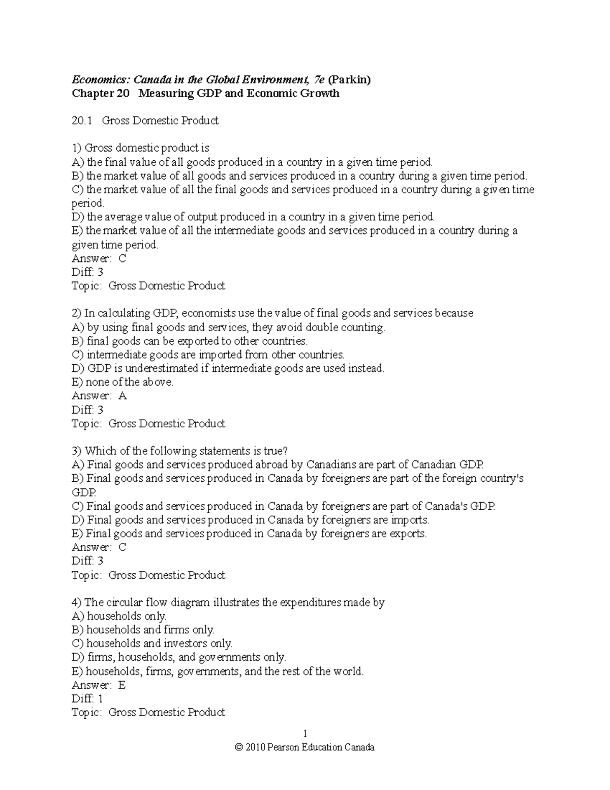 Chapter 20 - Exam Bank: Measuring GDP & Economic Growth (Econ 101 ...