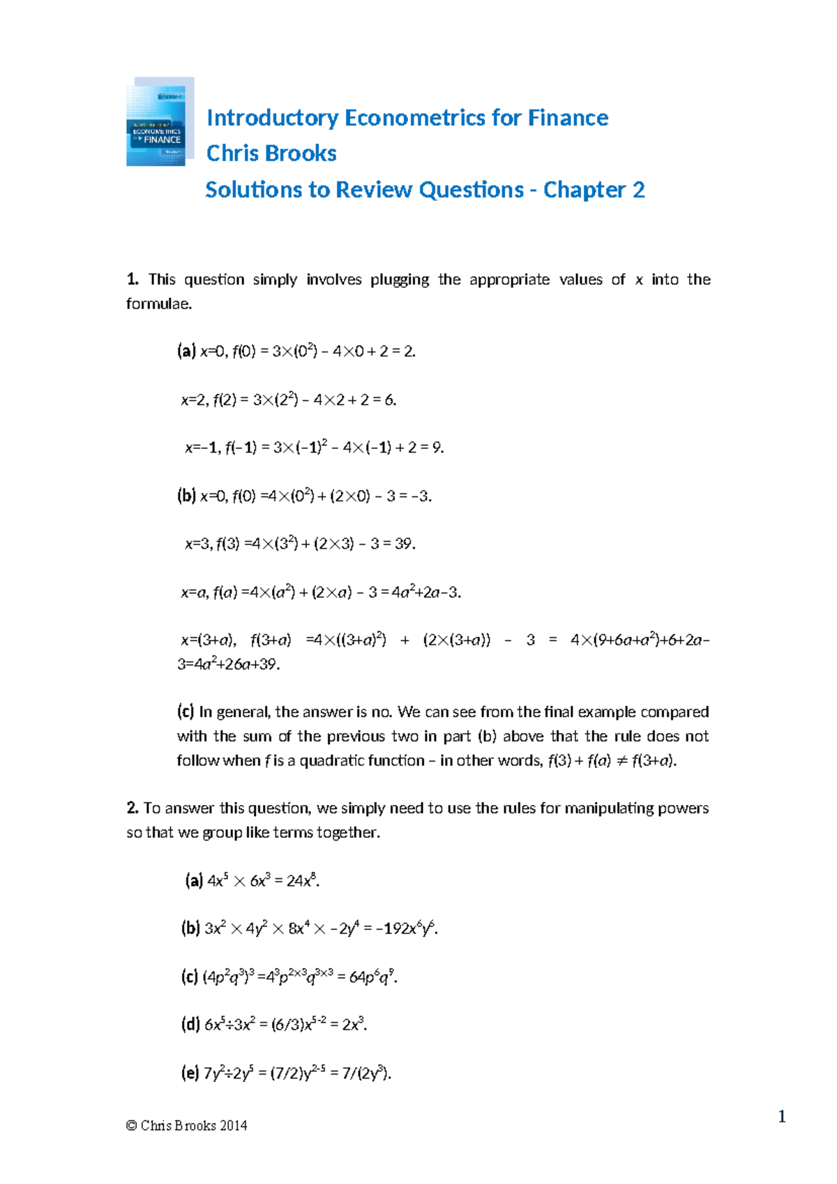 Econometrics - Chapter 2 Review Qs Solutions (ECON 202) - Studocu