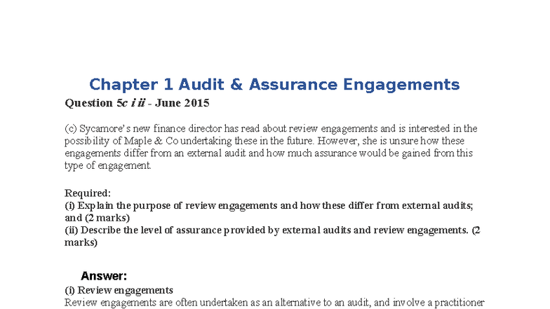Chapter 1 Audit Assurance Engagements: Review Engagements Explained ...