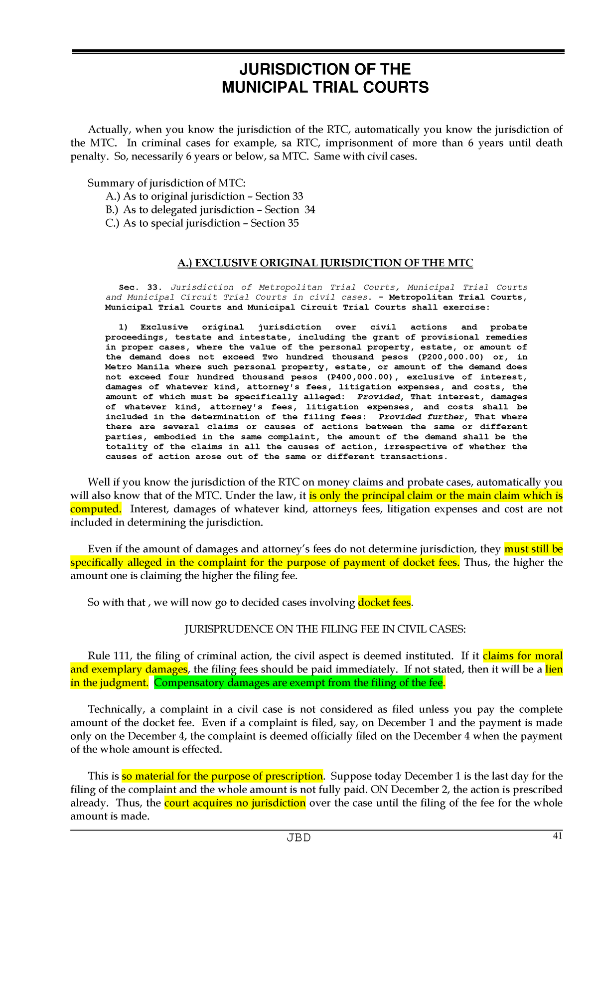Jurisdiction of MTC: Overview and Analysis of Case Law on Filing Fees ...