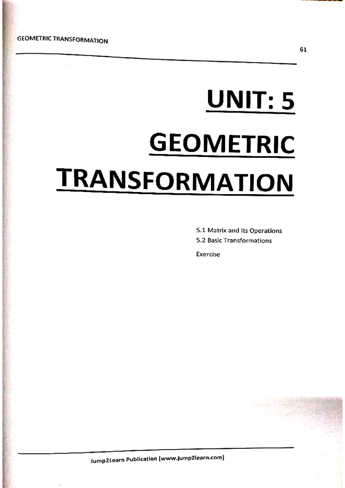 CG Unit-5 J2L: Geometric Transformations in Computer Graphics - Studocu