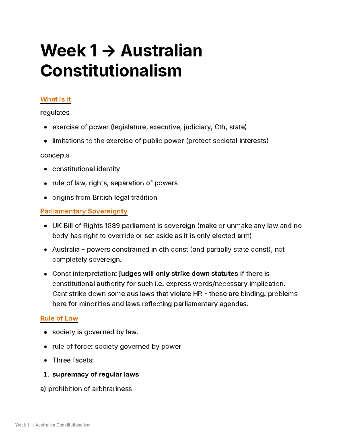 Week 1 Constitutional Law Overview: Key Concepts and Principles - Studocu