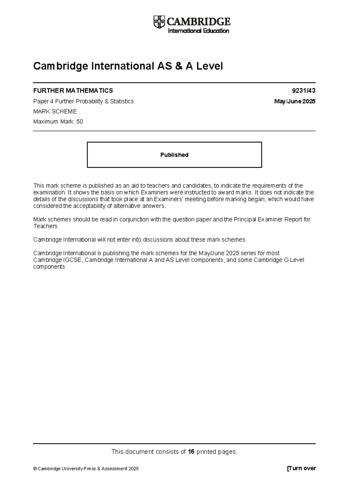 Cambridge International AS A Level Further Mathematics 9231 Paper 4 ...