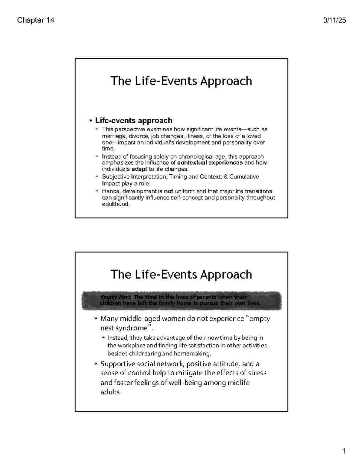 Chapter 13-14 Notes on Middle Adulthood: Life Events and Parenting ...