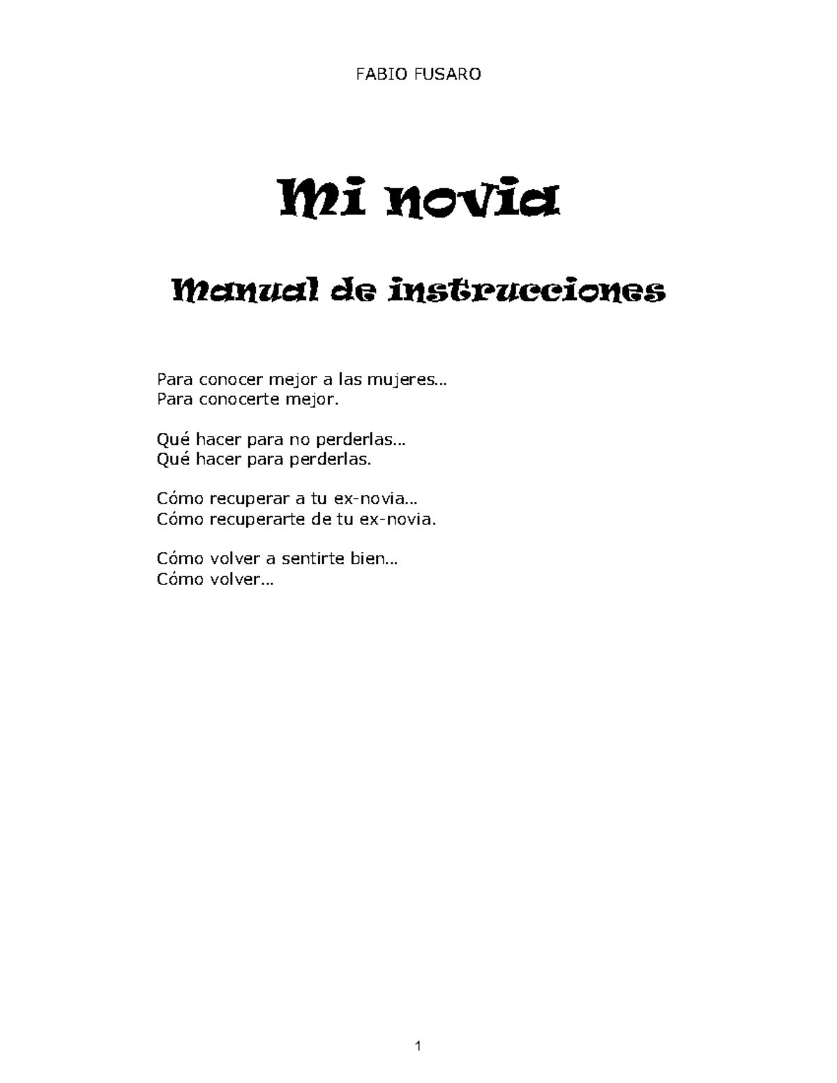 Manual de Instrucciones Sobre Relaciones - Mi Novia por Fabio Fusaro - Document Preview