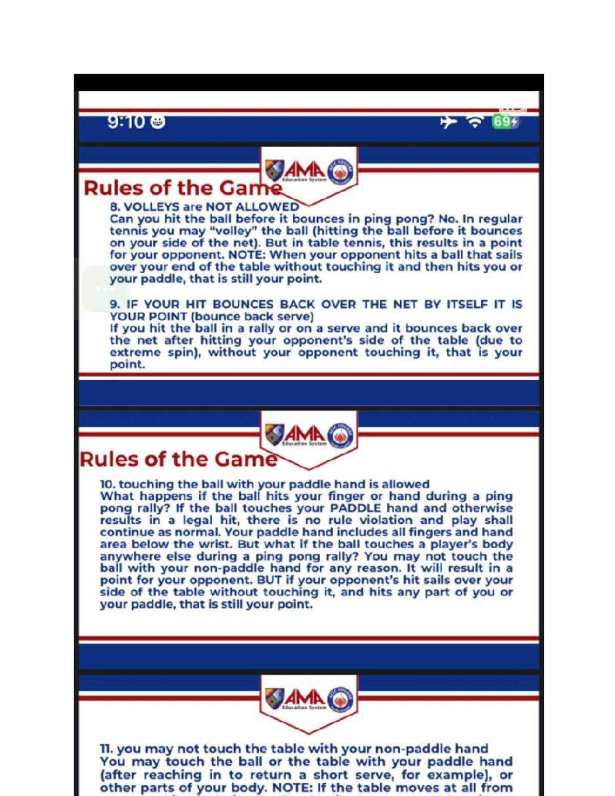 AMA Education System: Ping Pong Rules and Regulations - Studocu