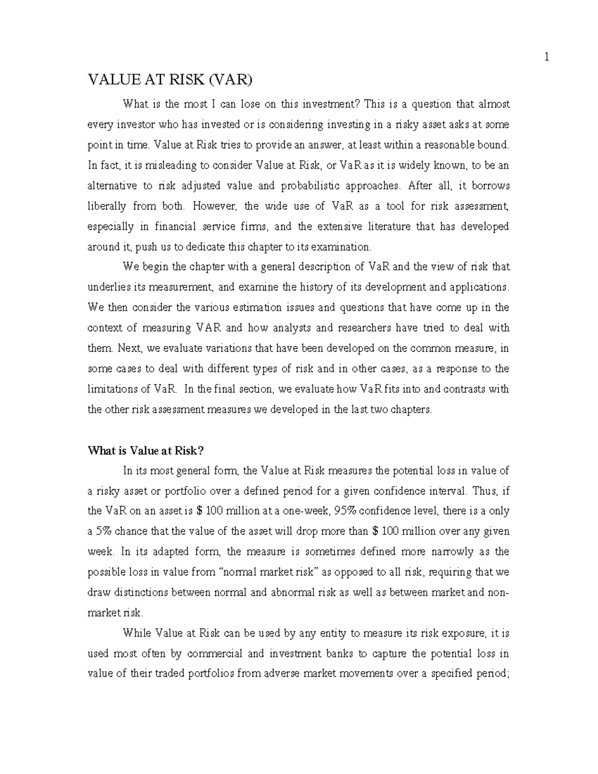 Value at Risk (VaR) Analysis: Understanding Investment Loss Potential ...