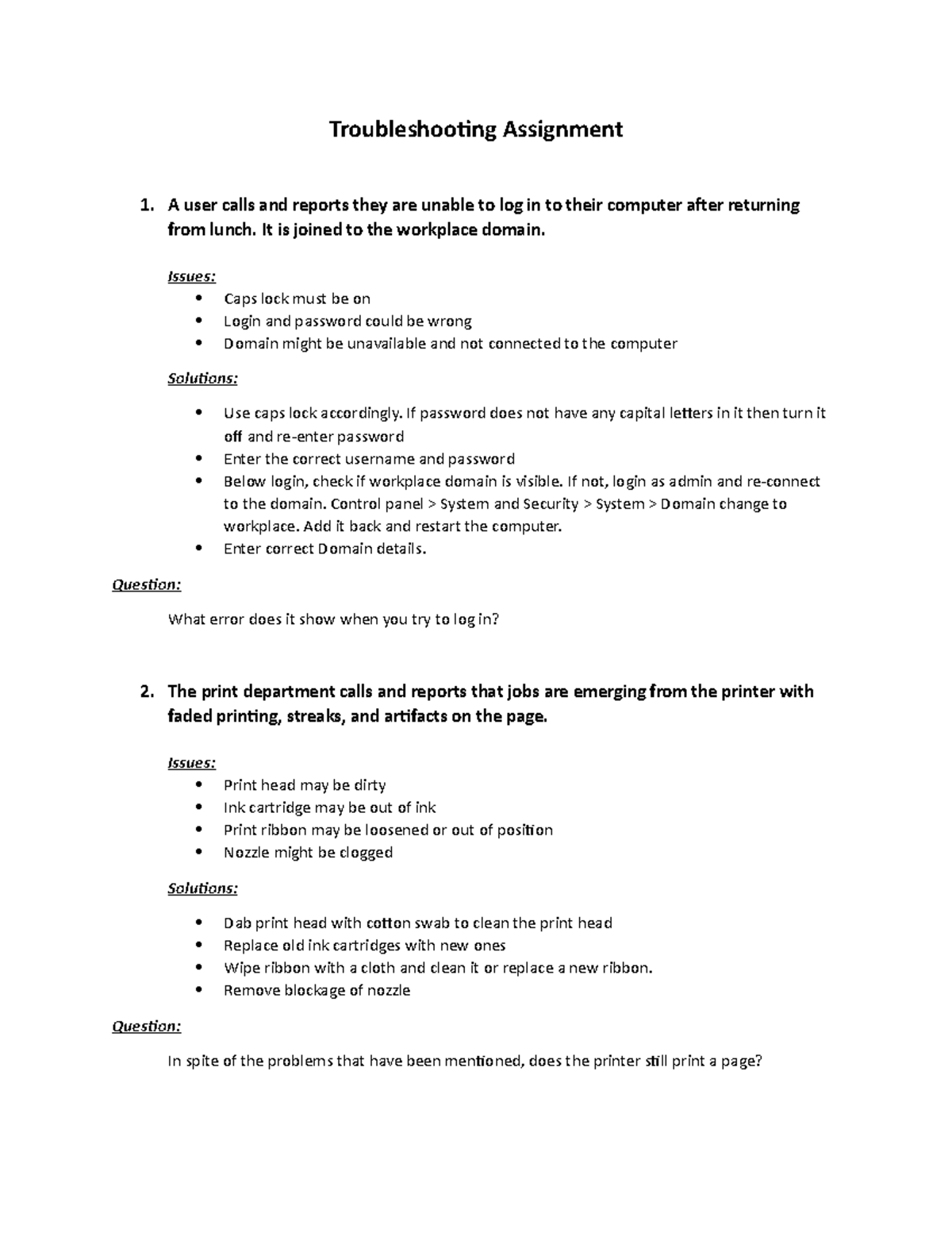Troubleshooting Assignment - System Issues & Solutions Guide - Studocu