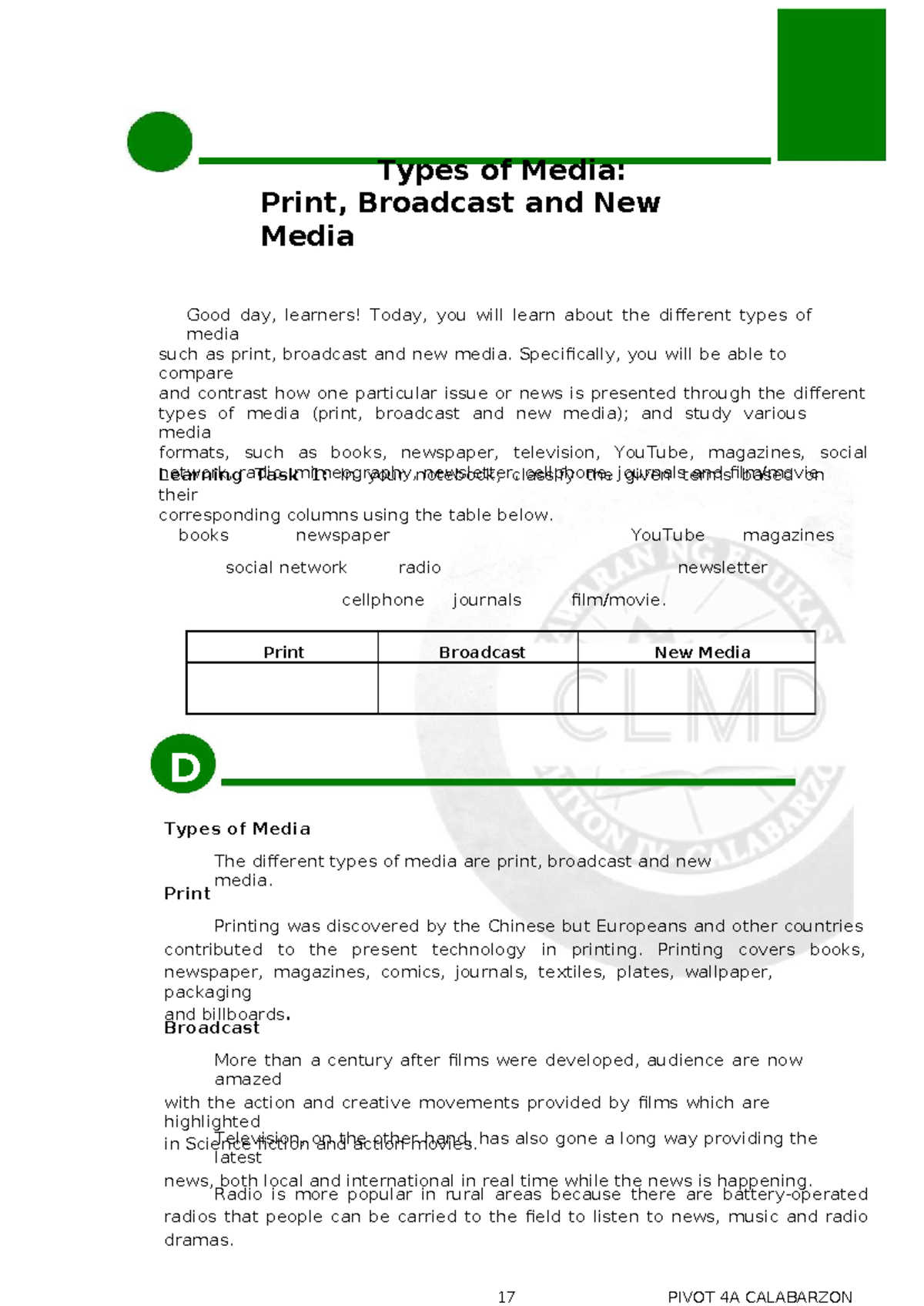 Types of Media: Print, Broadcast & New Media Overview (WEEK 3) - Studocu