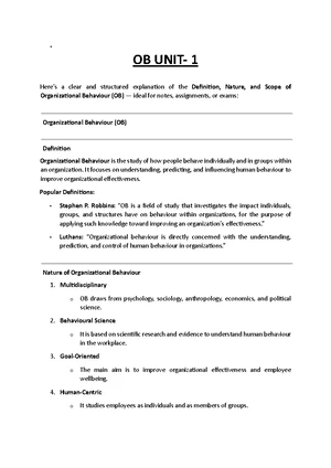 OB 101: Introduction to Organizational Behavior and Key Concepts - Studocu