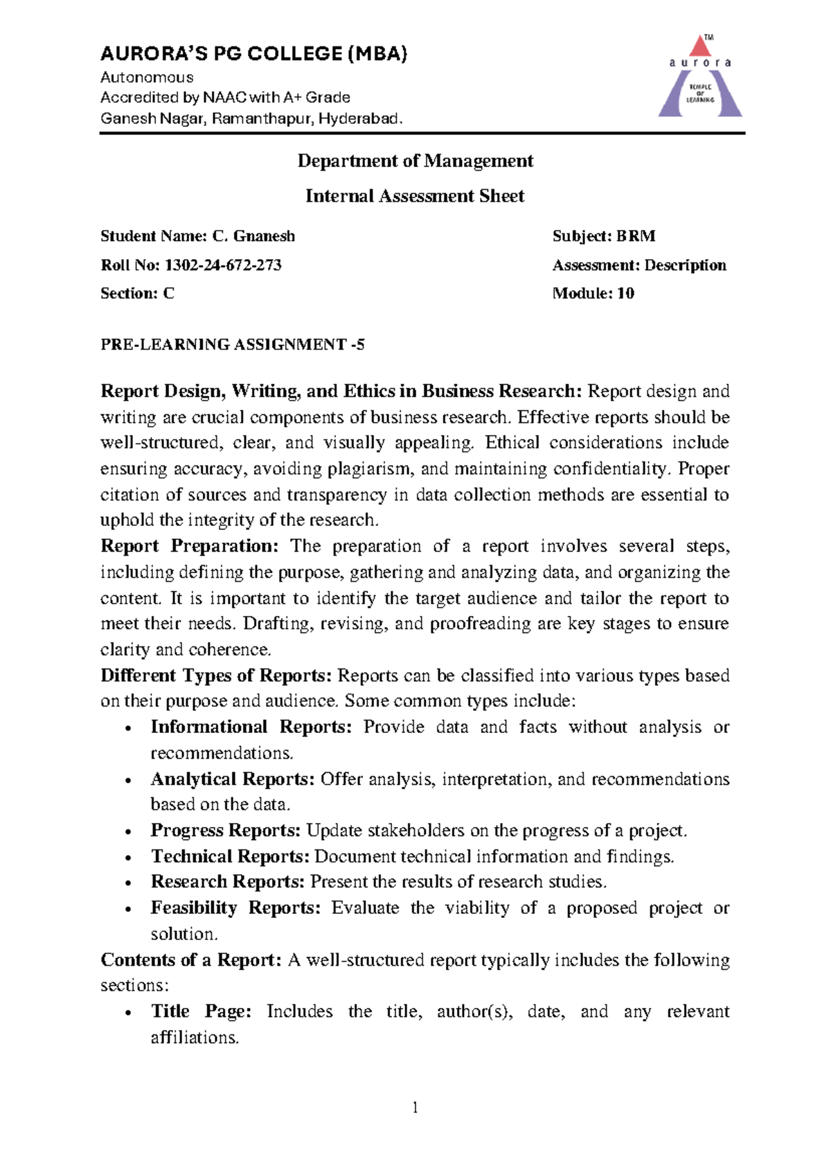 G BRM module 10 - its a summary report on business research methods ...