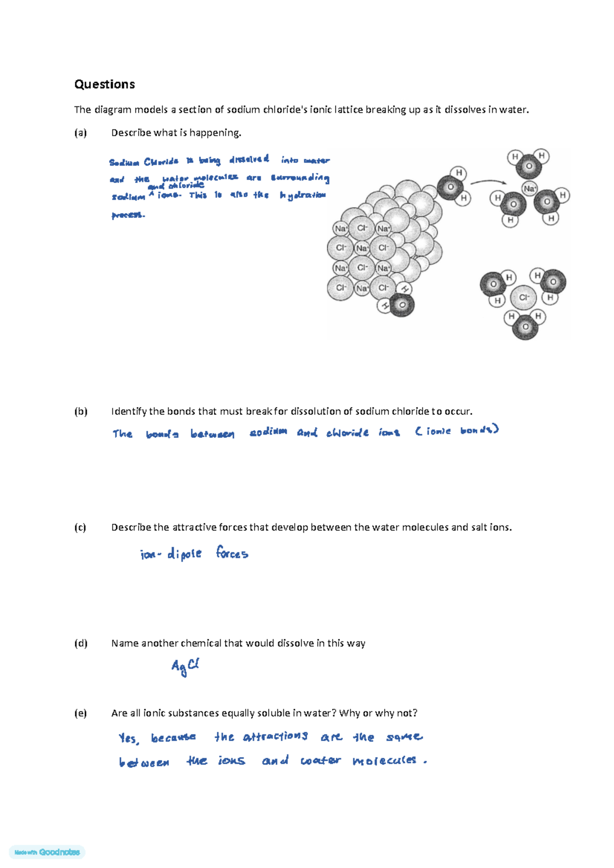Dissolution of ionic - Chemistry practice questions - Questions The ...