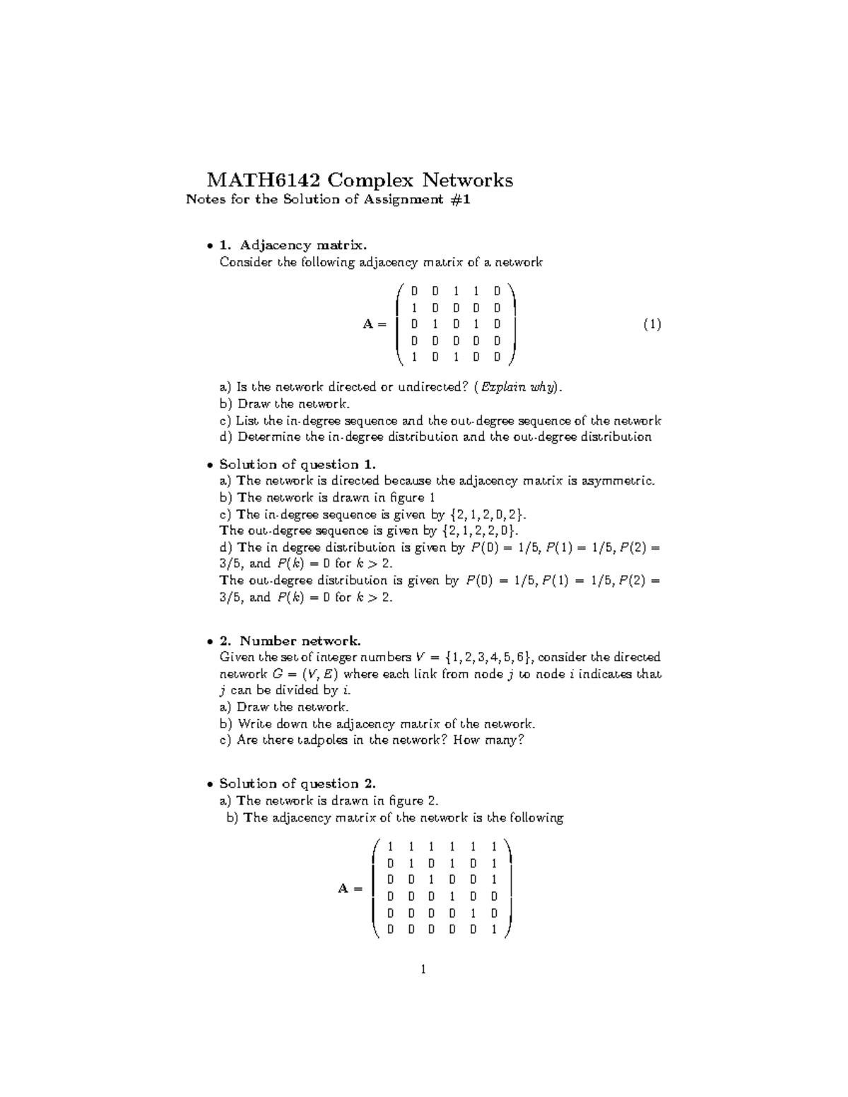 MATH6142 Complex Networks Coursework Solutions for Assignments - Studocu