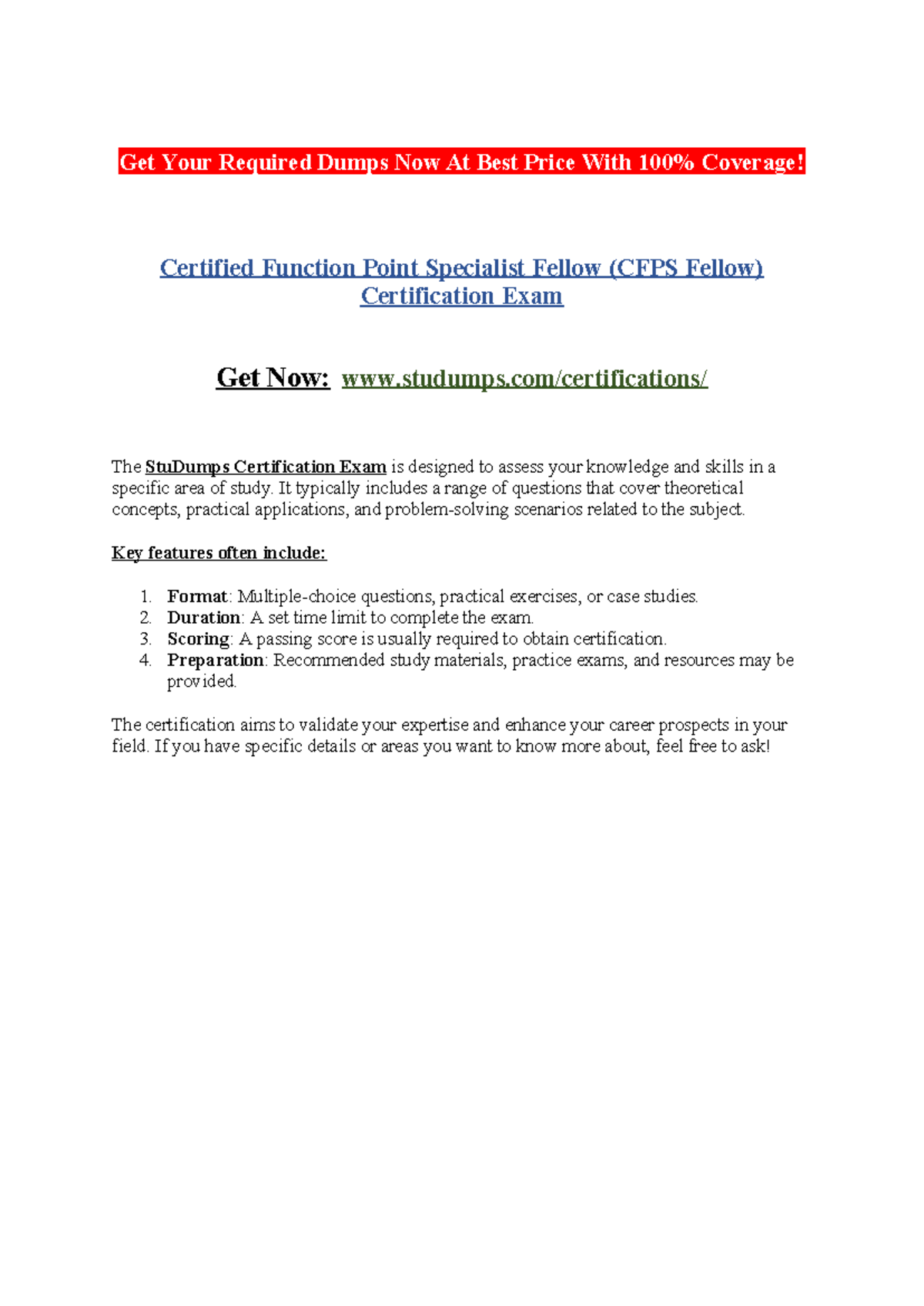 Certified Function Point Specialist Fellow (CFPS Fellow) Certification ...
