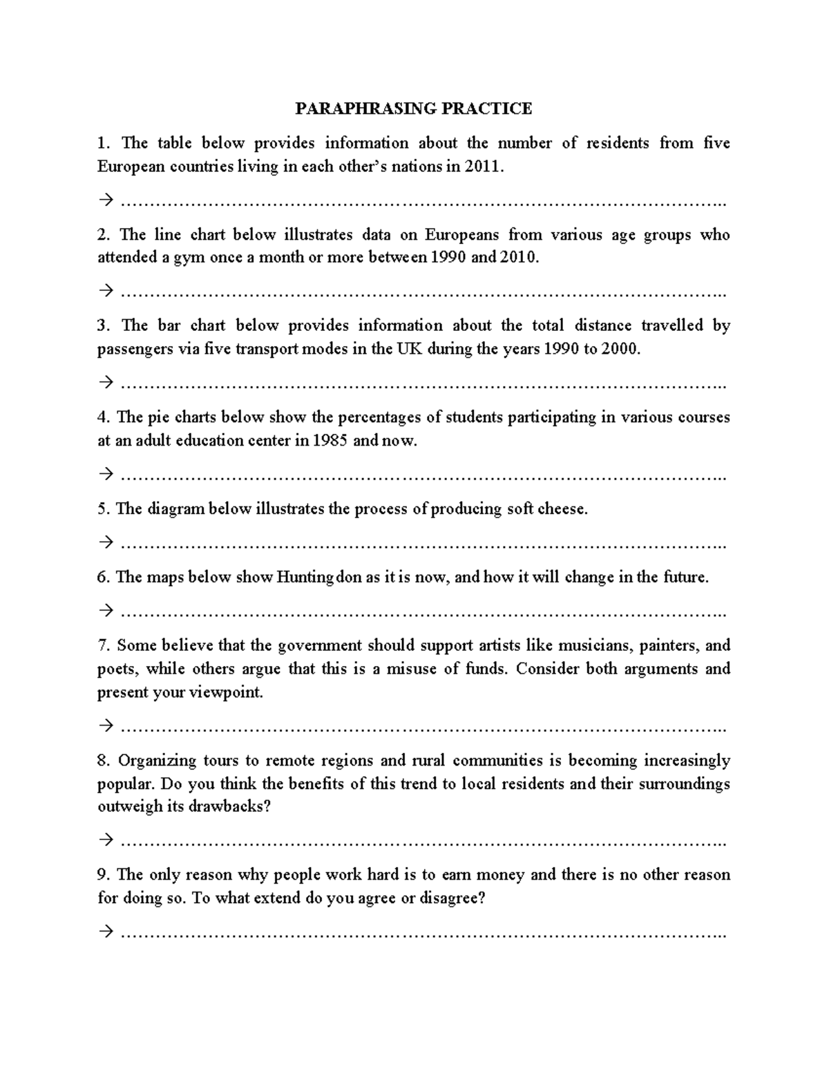 Paraphrasing Practice - Writing Tasks 1 & 2 - Studocu