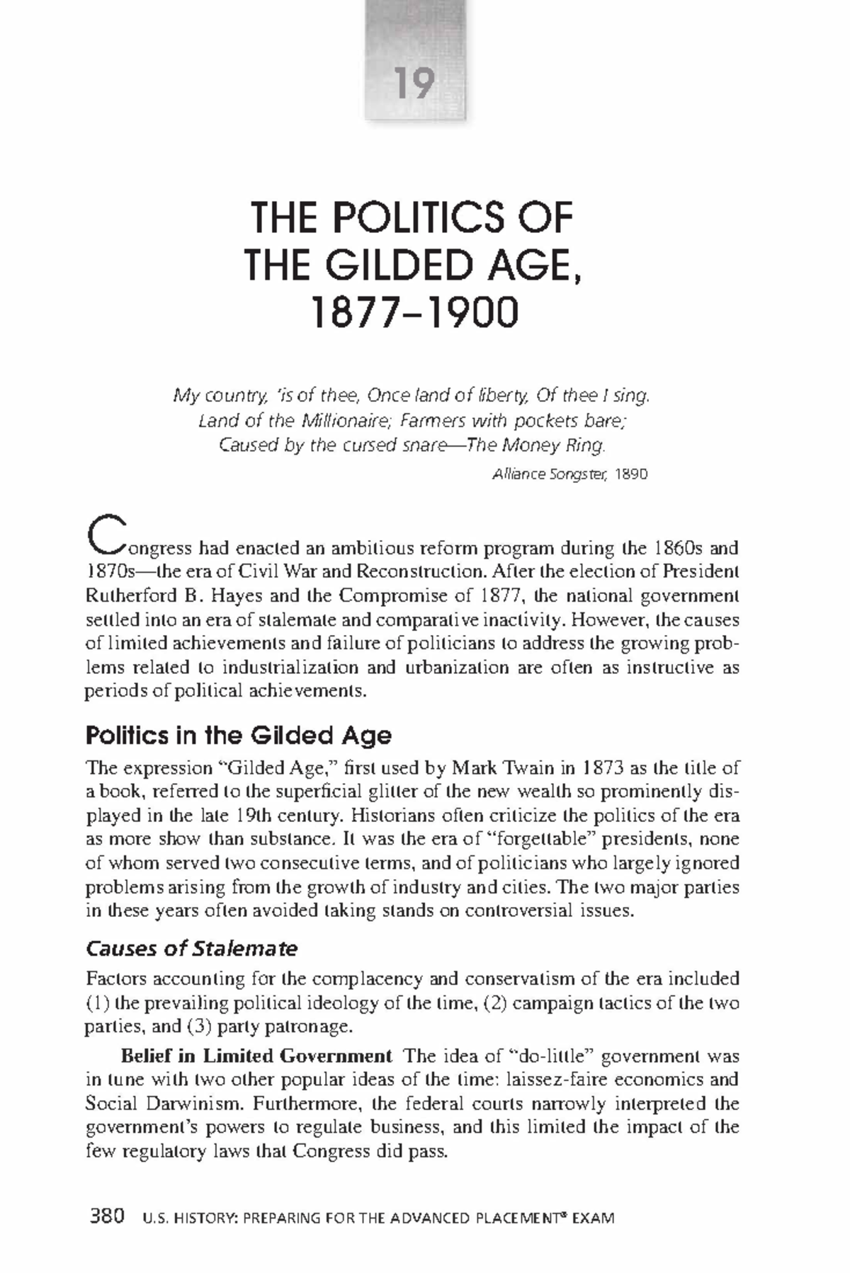 APUSH Chapter 19: The Politics of the Gilded Age (1865-1896) - Studocu
