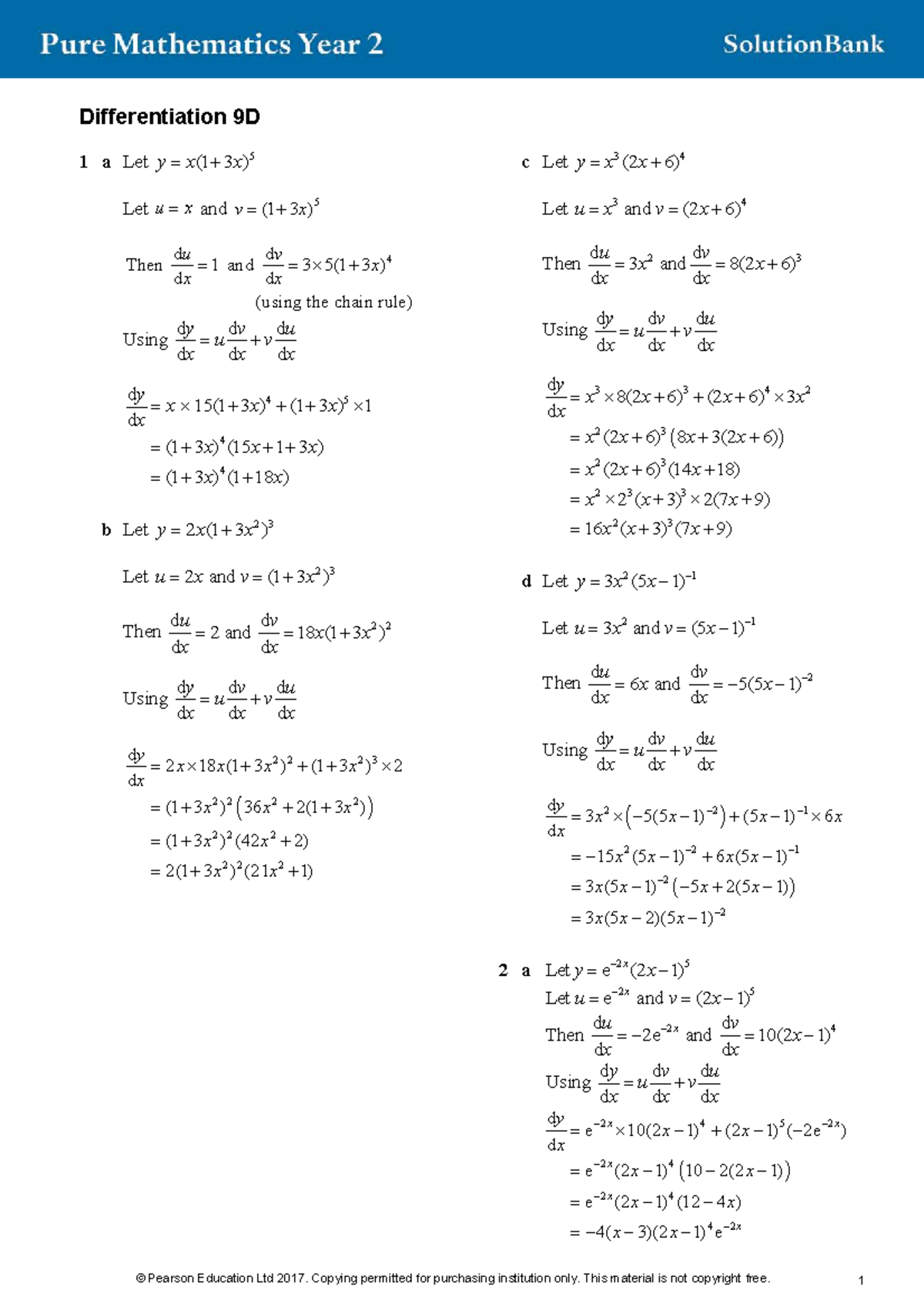 9d - this is a mark scheme for pure maths - Differentiation 9D 1 a Let ...