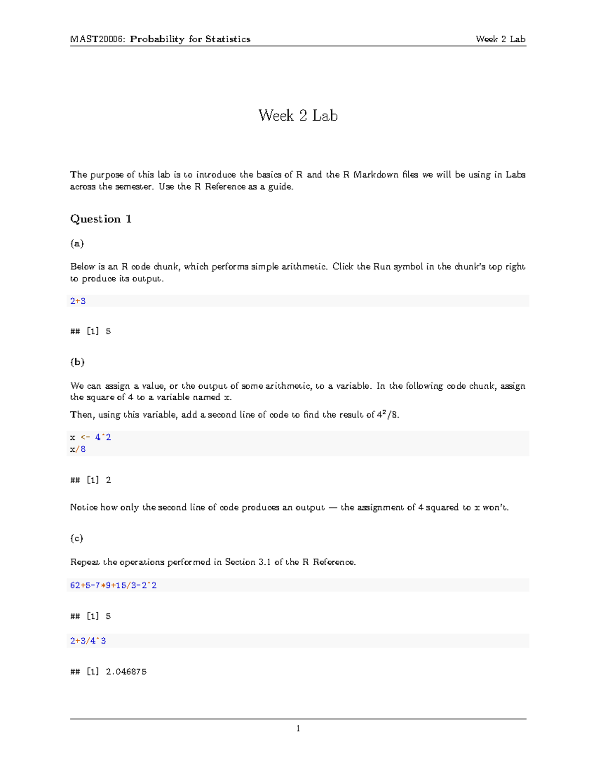 Probability for Statistics STATS101 Week 2 Lab: Introduction to R ...