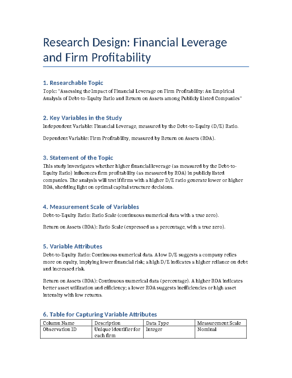 Research Design - perfect - Research Design: Financial Leverage and ...