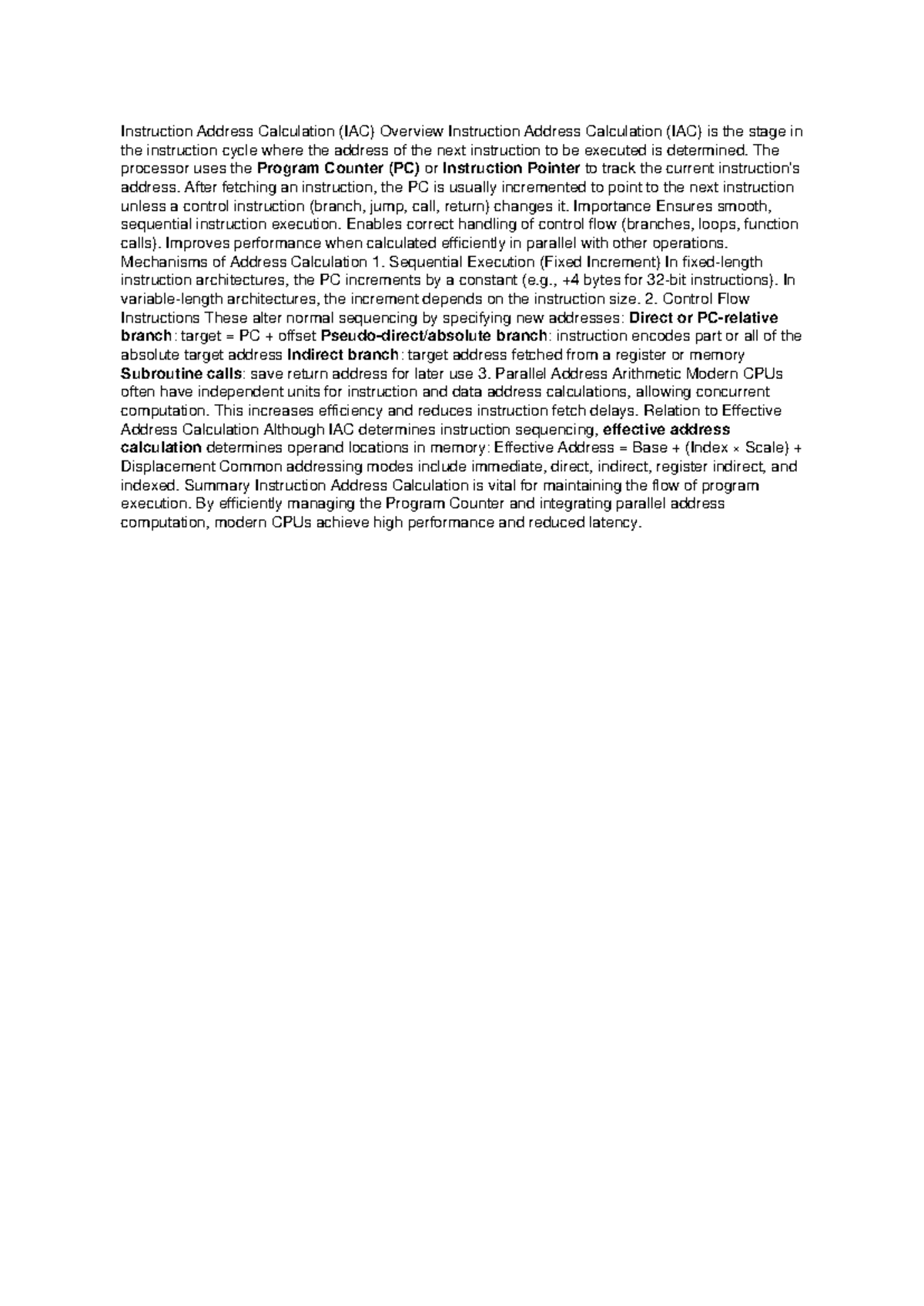 IAC Overview: Instruction Address Calculation in Modern CPUs - Studocu