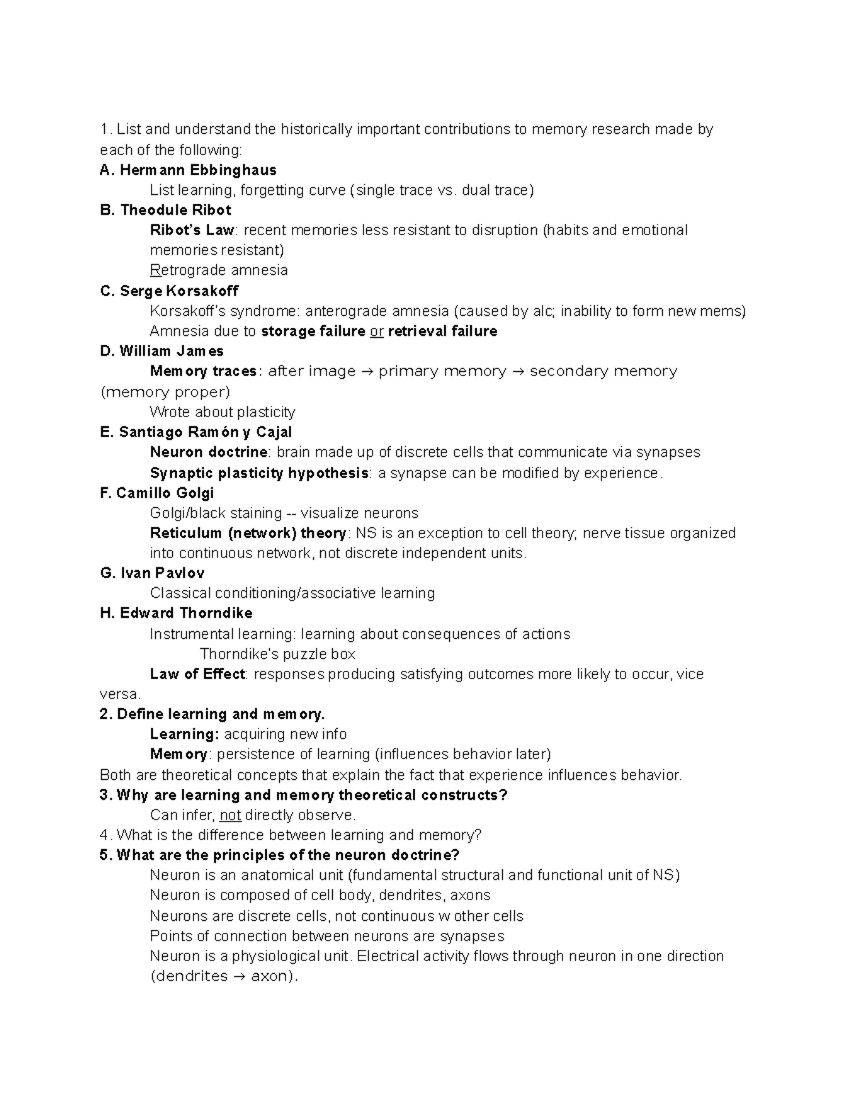 NLM Midterm 1 - Learning and memory exam 1 questions and answers ...