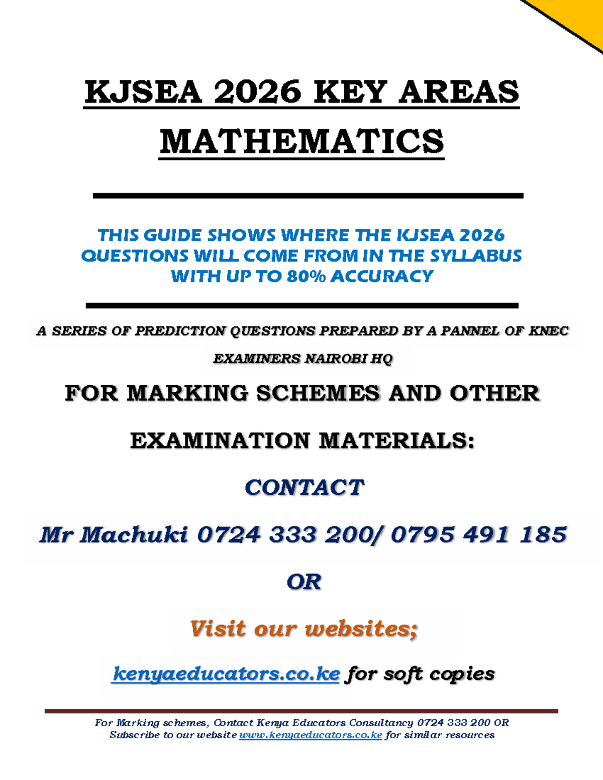 KJSEA 2026 Key Areas in Mathematics: Prediction Questions Guide - Studocu