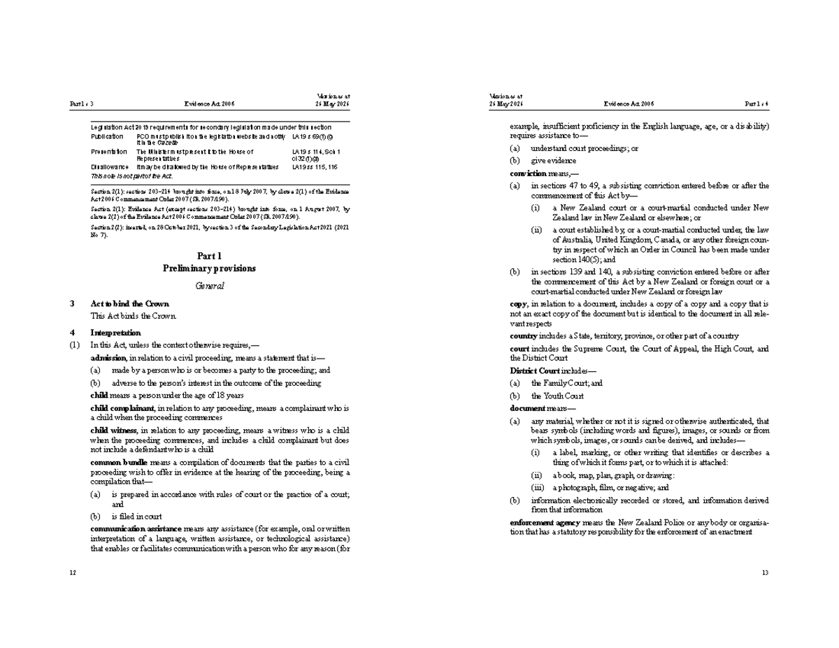 Evidence Act 2006 Exam Format Overview and Key Sections - Studocu