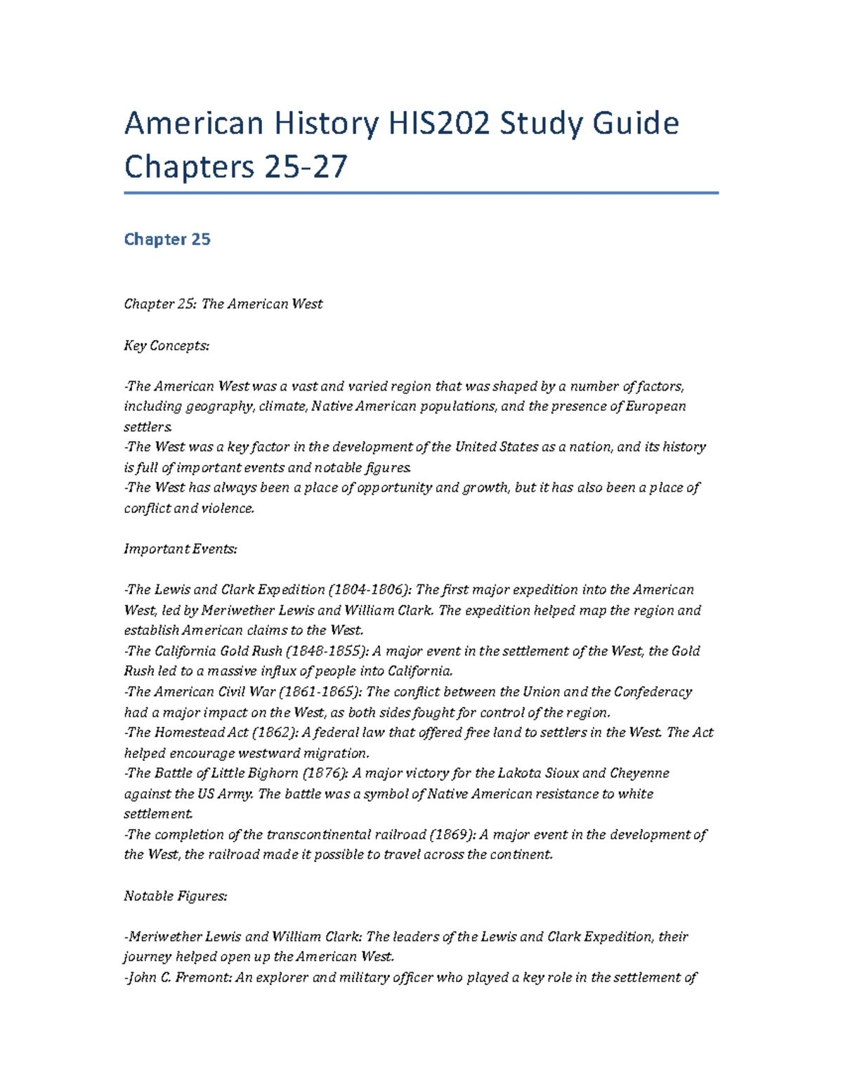 American History HIS202 Study Guide Chapters 28-30 - American History ...