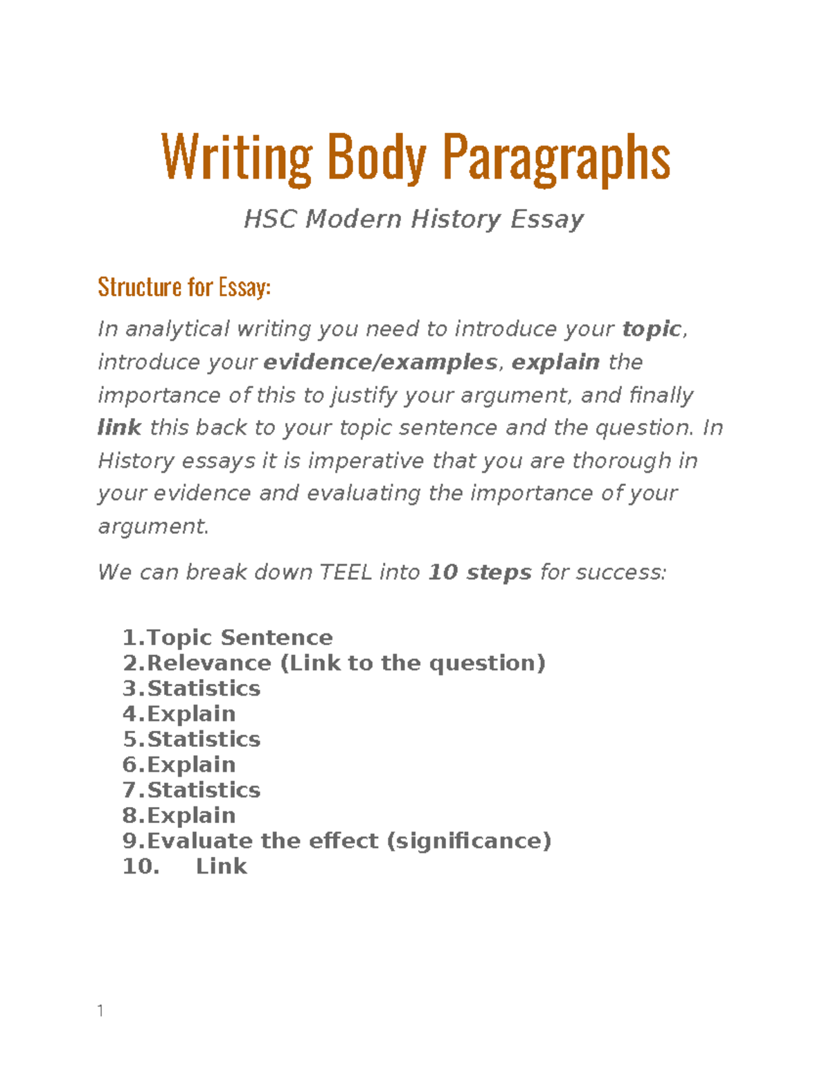 HSC Modern History Essay: Writing Body Paragraphs Guide - Studocu