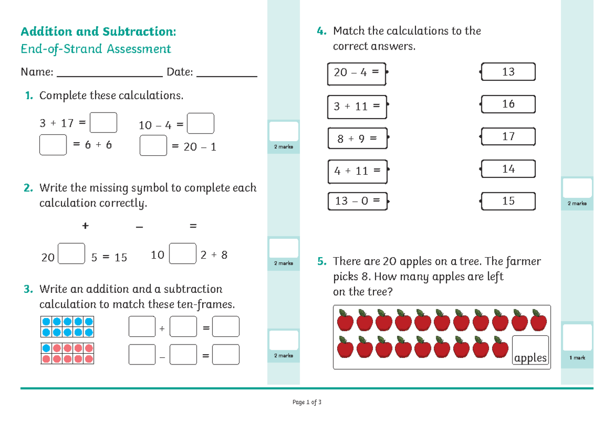 Math test for primary - Addition and Subtraction | End-of-Strand ...