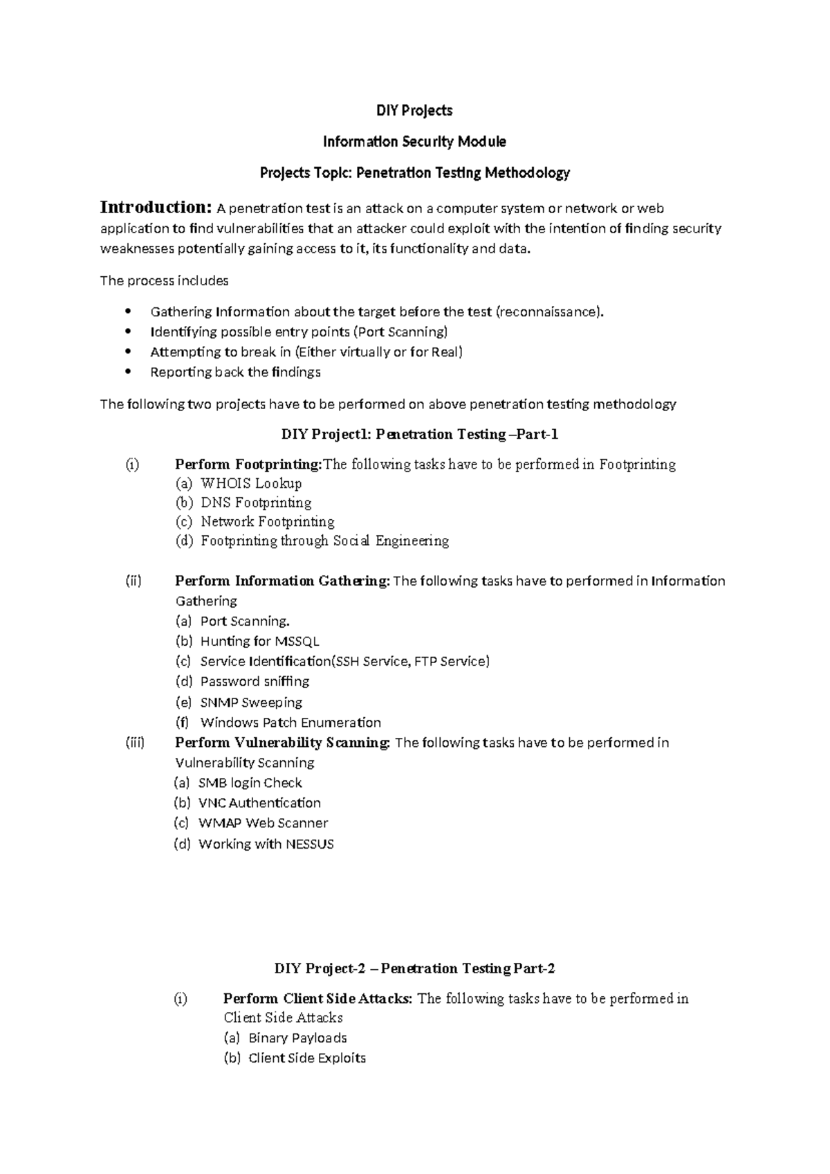DIY Projects - Info Sec Module: Penetration Testing Methodology - Studocu