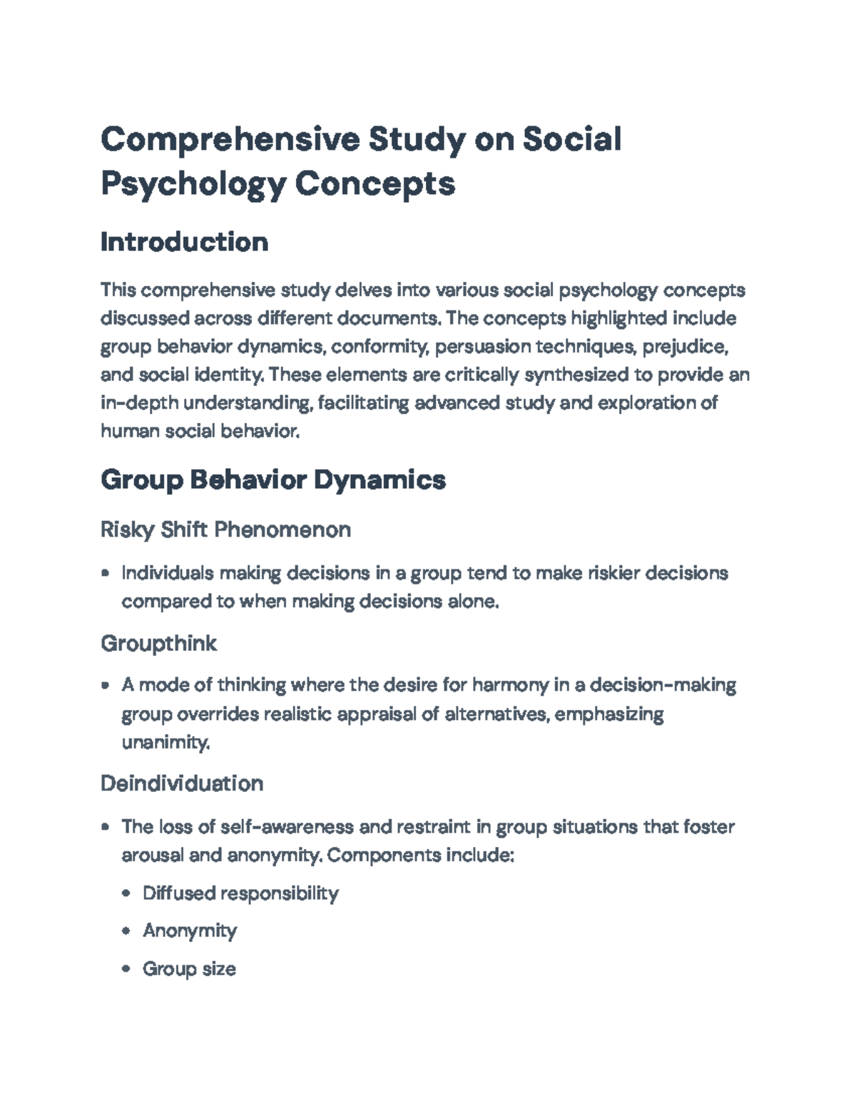 Comprehensive Study on Social Psychology Concepts (PSY 101 ...