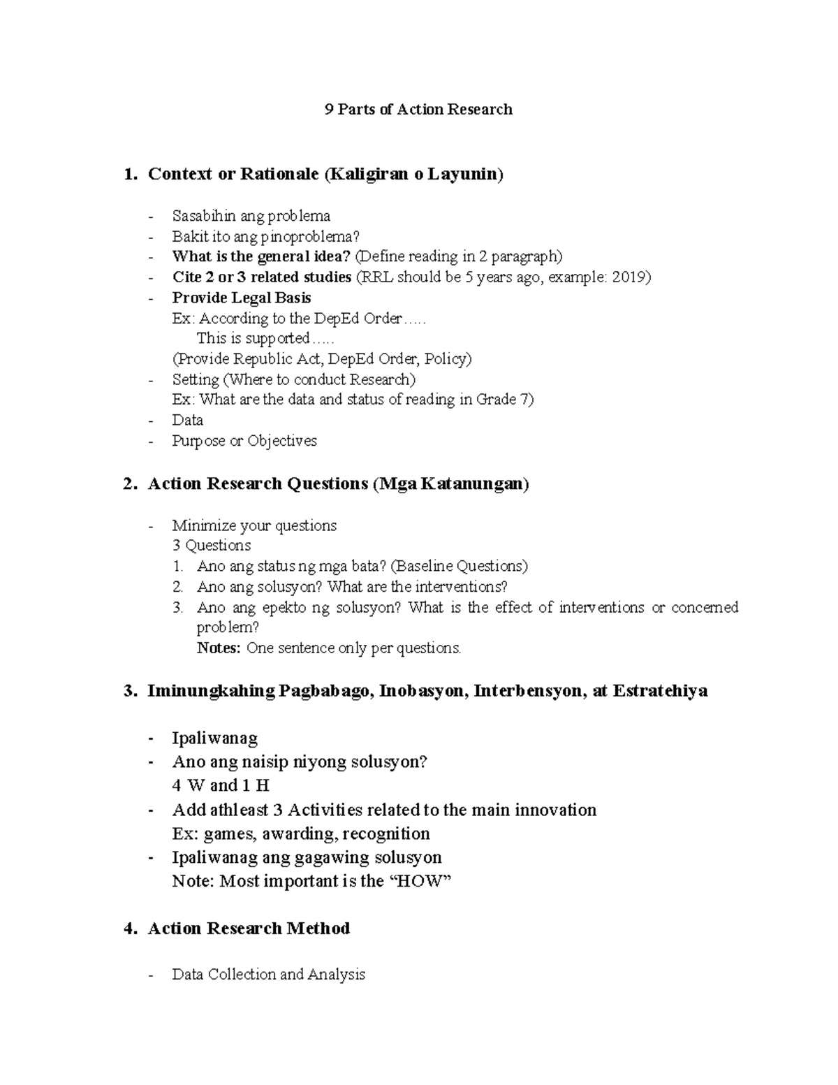 9 Parts of Action Research: Comprehensive Study Notes - Studocu