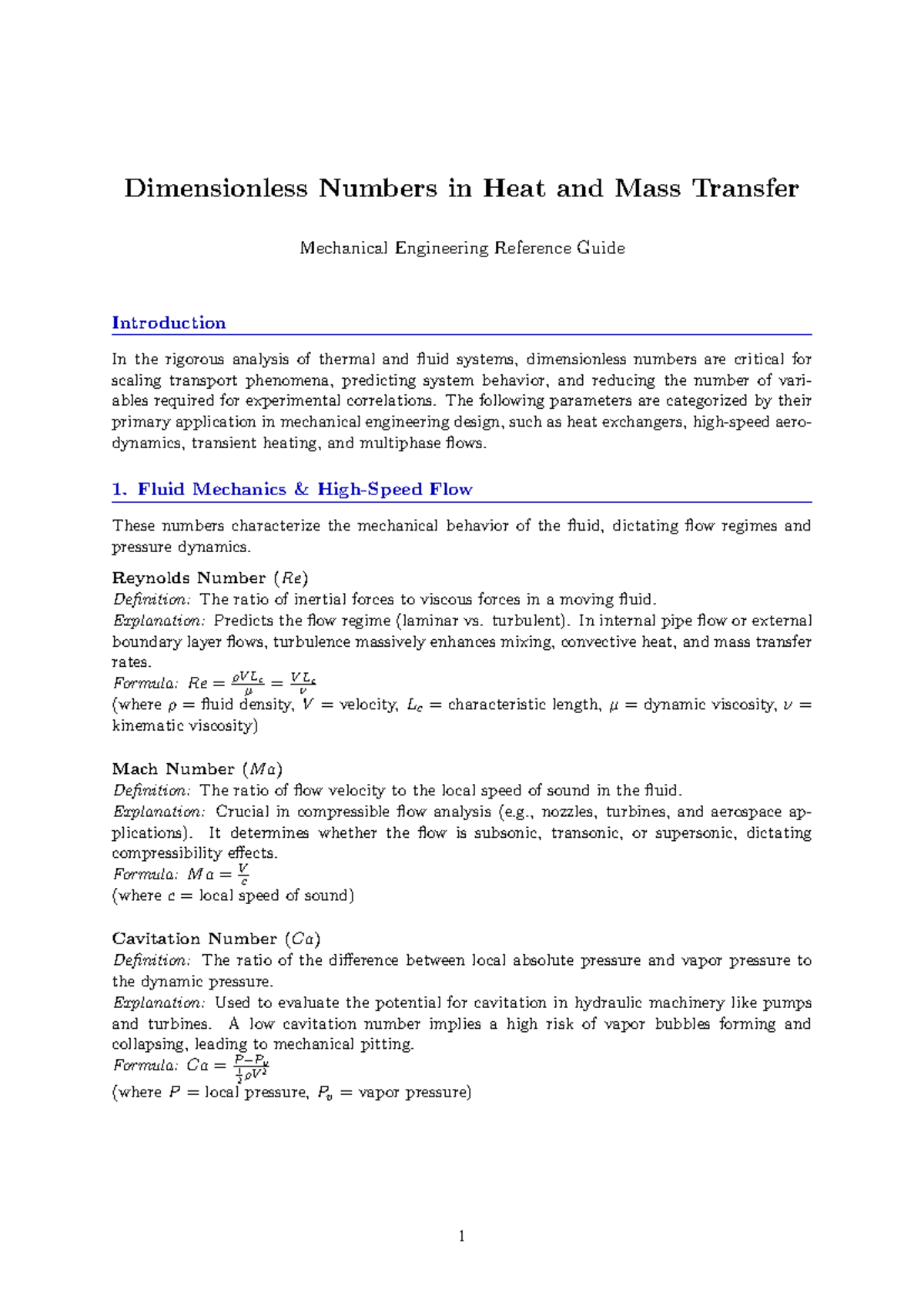 ME Dimensionless Numbers in Heat & Mass Transfer Reference Guide - Studocu