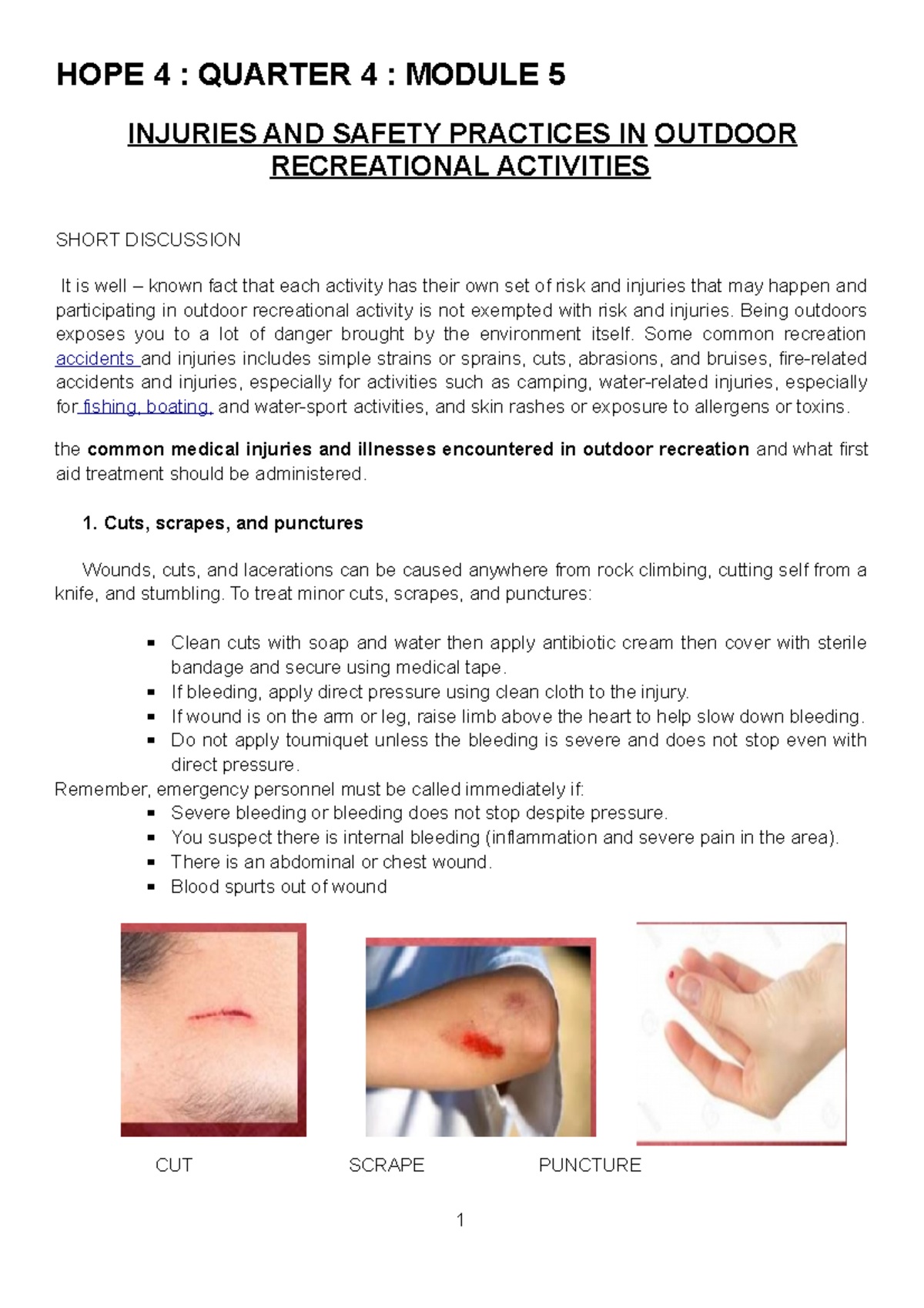 HOPE4 MELC5 Injuries & Safety in Outdoor Activities Module 5 - Studocu