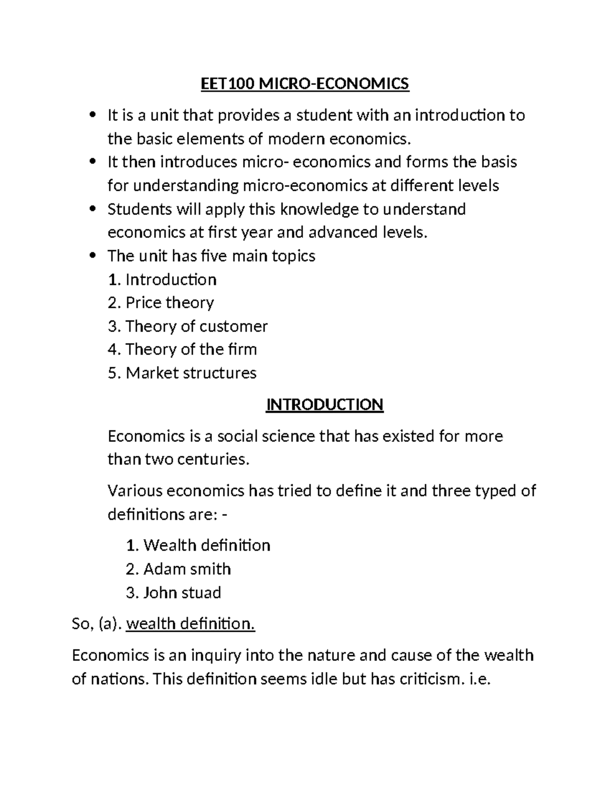 EET100 Introduction to Microeconomics: Key Concepts and Theories - Studocu