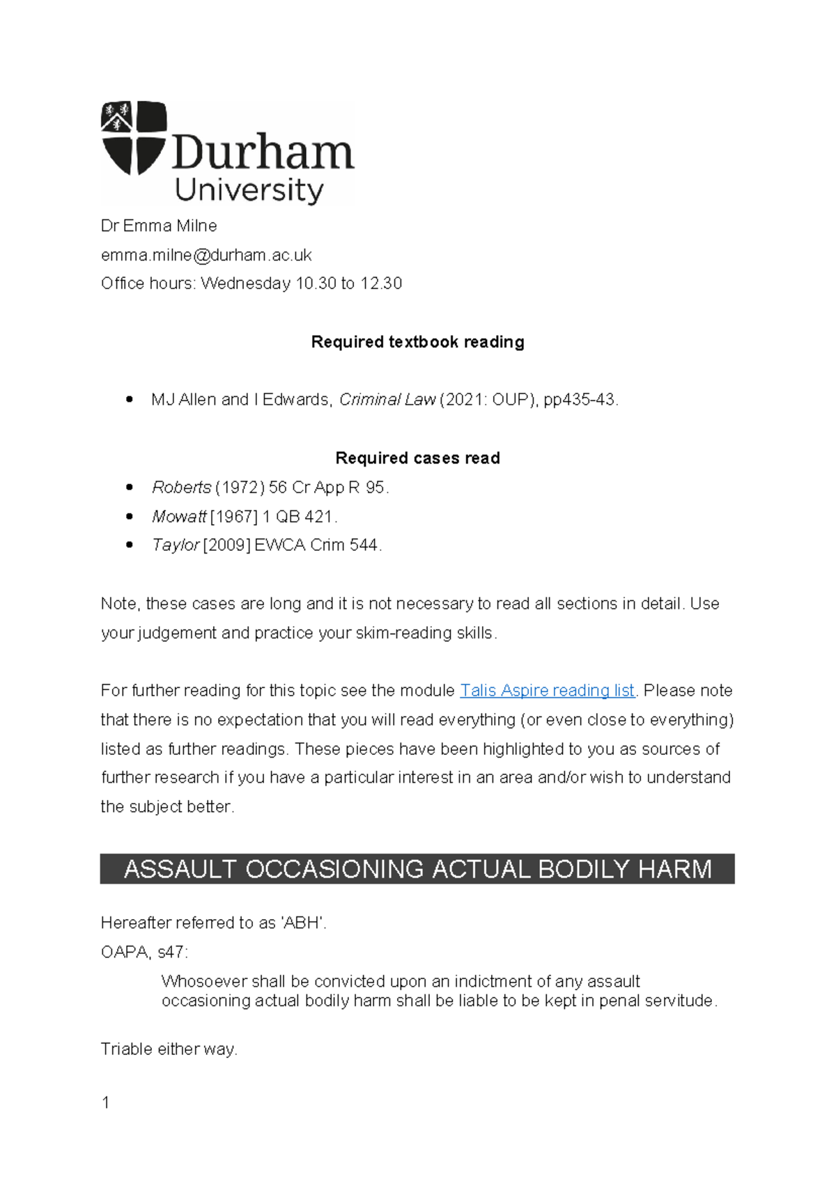 04 - Lecture notes - ahh - Dr Emma Milne emma@durham.ac Office hours ...