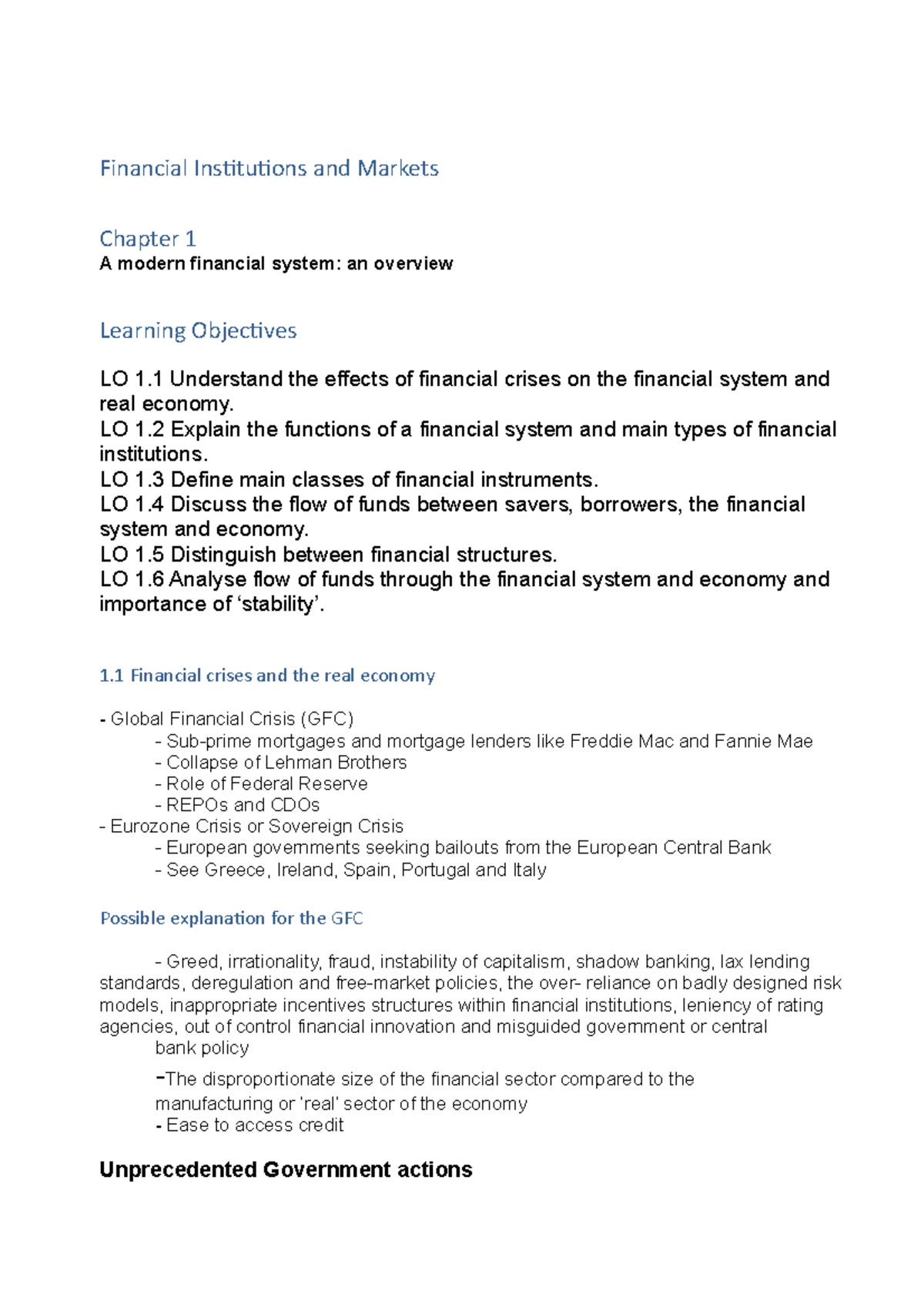 FIN 101 Lecture Notes: Financial Institutions & Markets Overview - Studocu