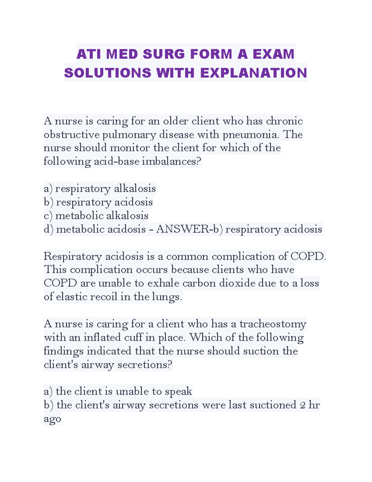 ATI MED SURG FORM A EXAM Solutions & Detailed Explanations - Studocu