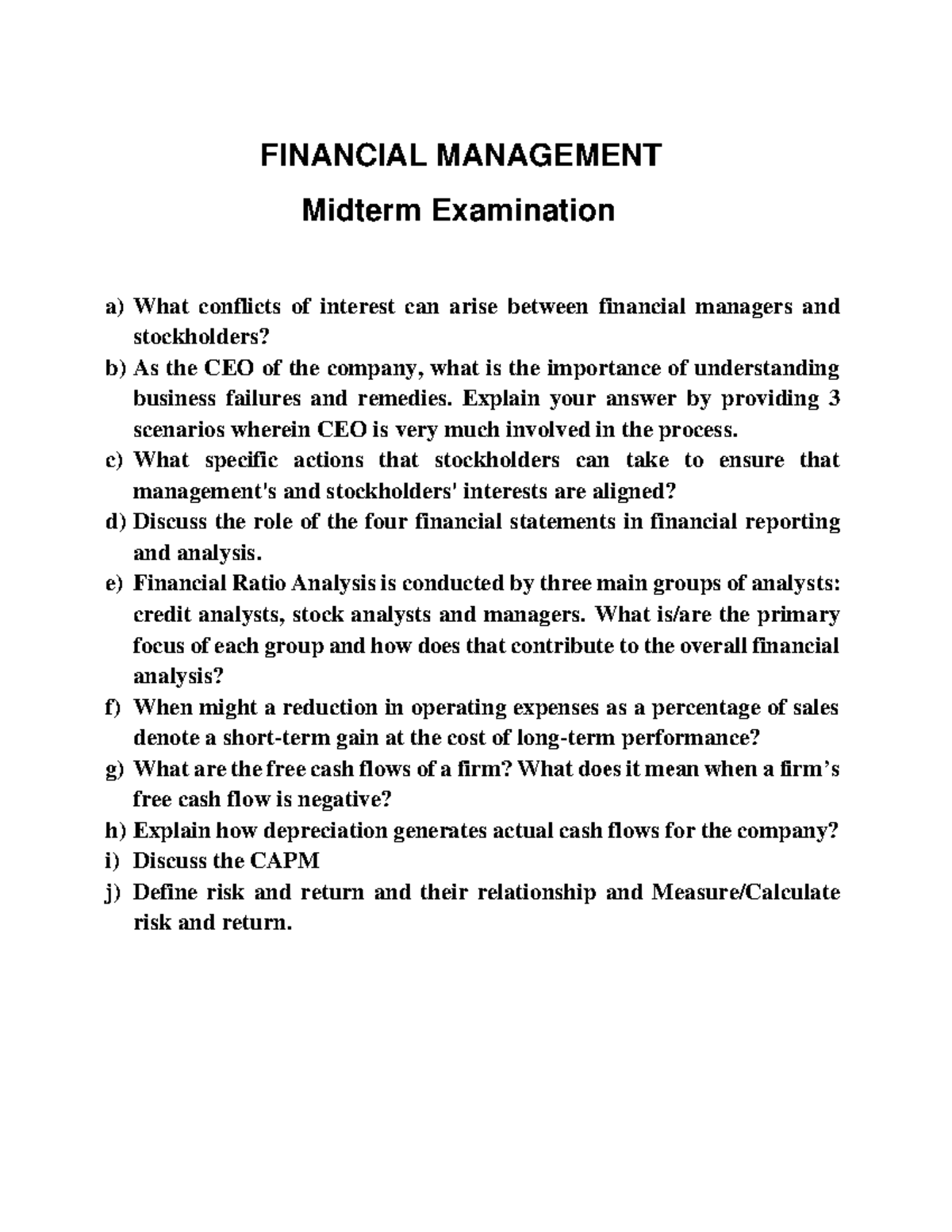 Financial Management Midterm Exam Questions & Answers (Group 2) - Studocu