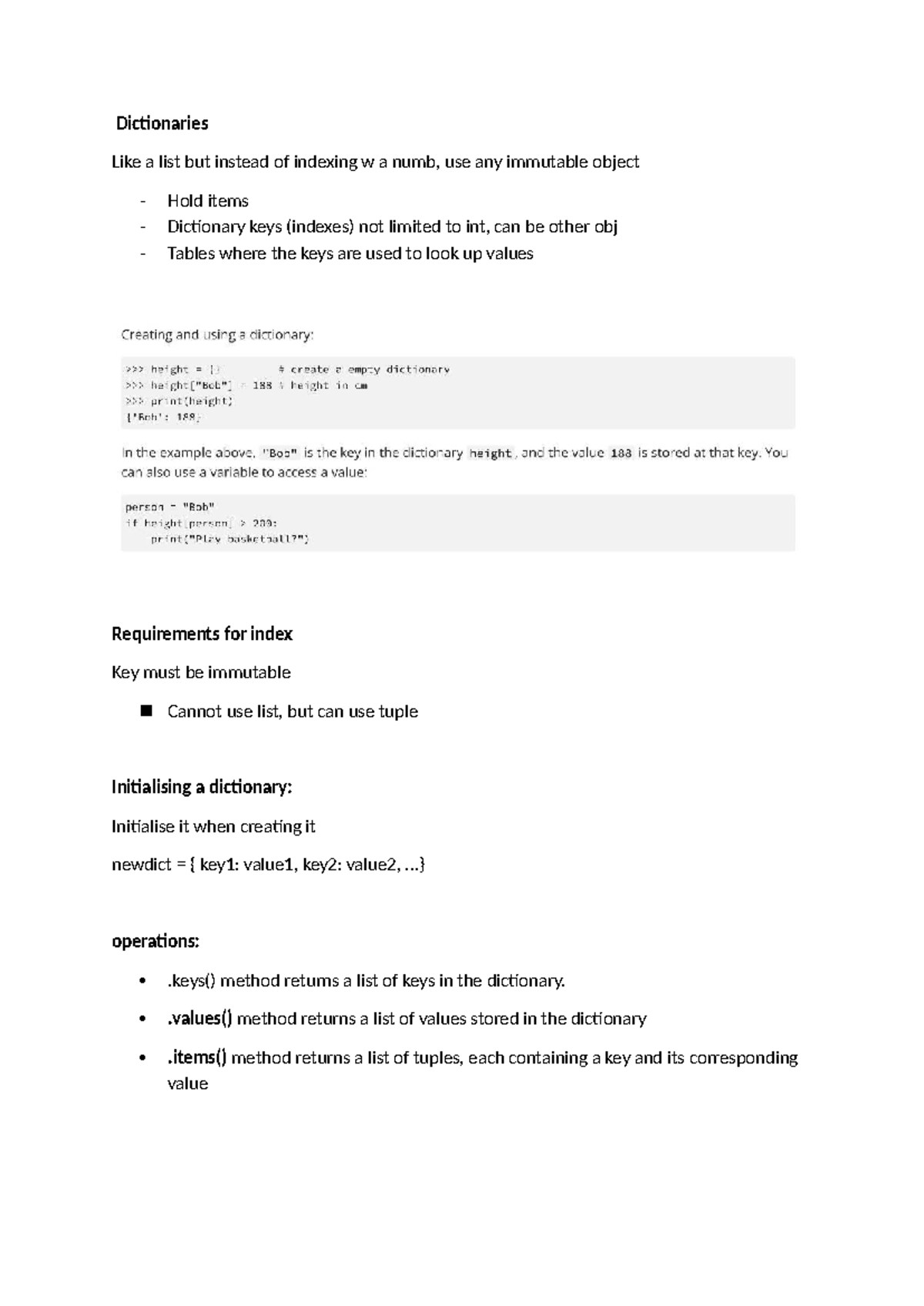Dictionaries in Python: Key Concepts and Operations (CS101) - Studocu