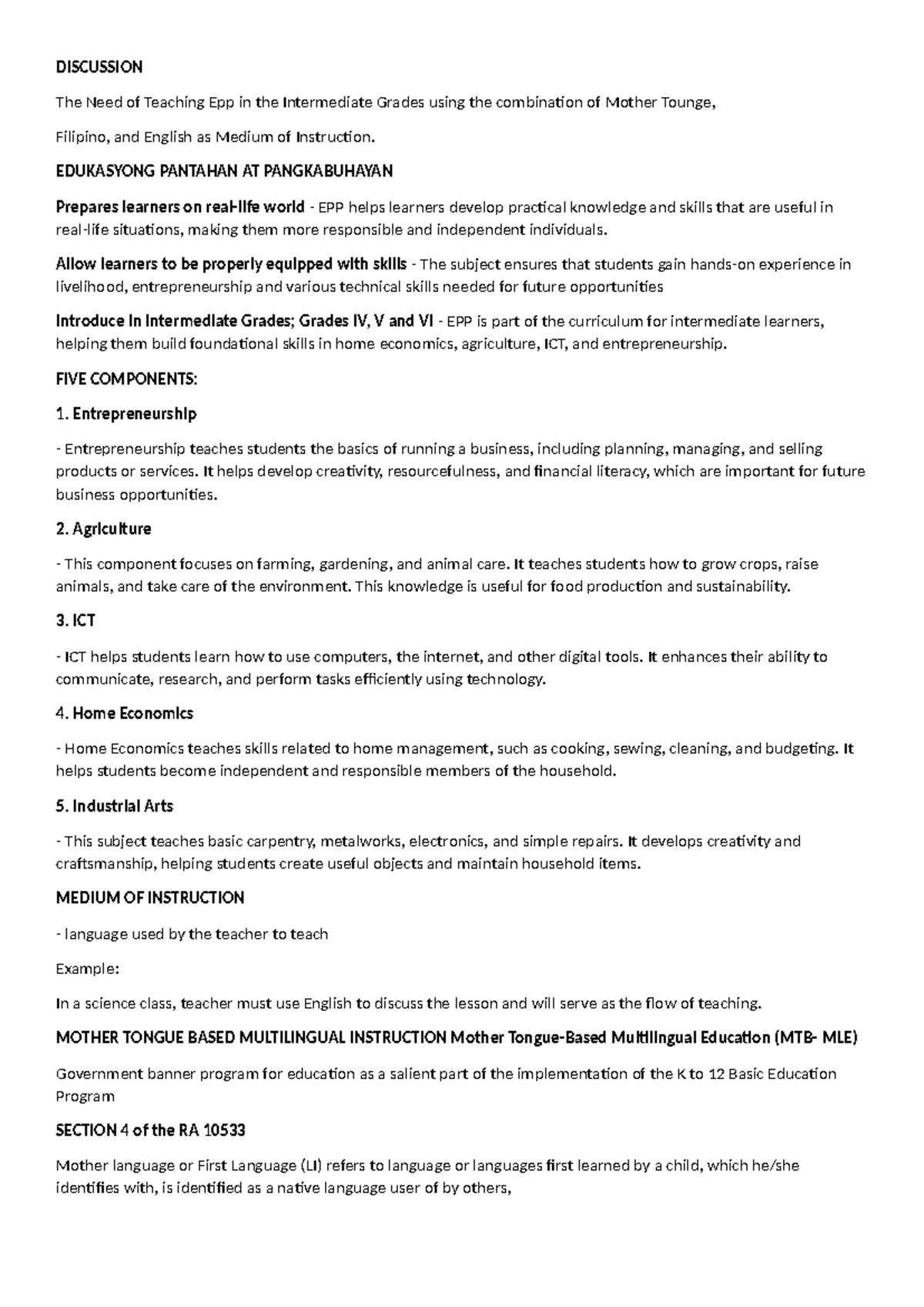 Teaching EPP in Intermediate Grades: A Multilingual Approach to ...