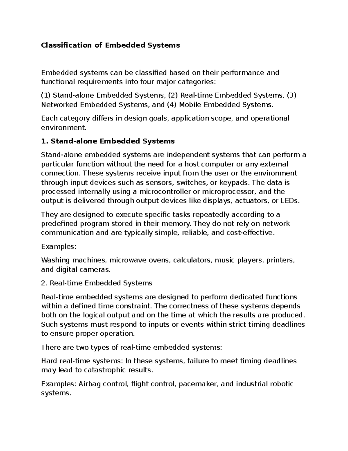 Classification of Embedded Systems: Types & Examples - Studocu