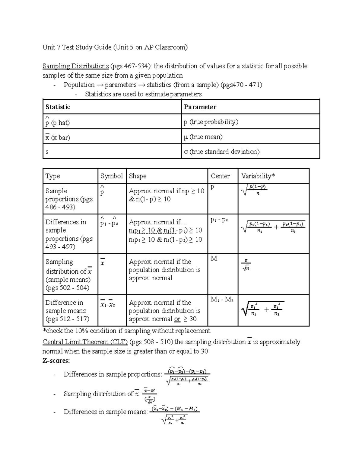 AP Stats Unit 7 Test Study Guide - Unit 7 Test Study Guide (Unit 5 on ...