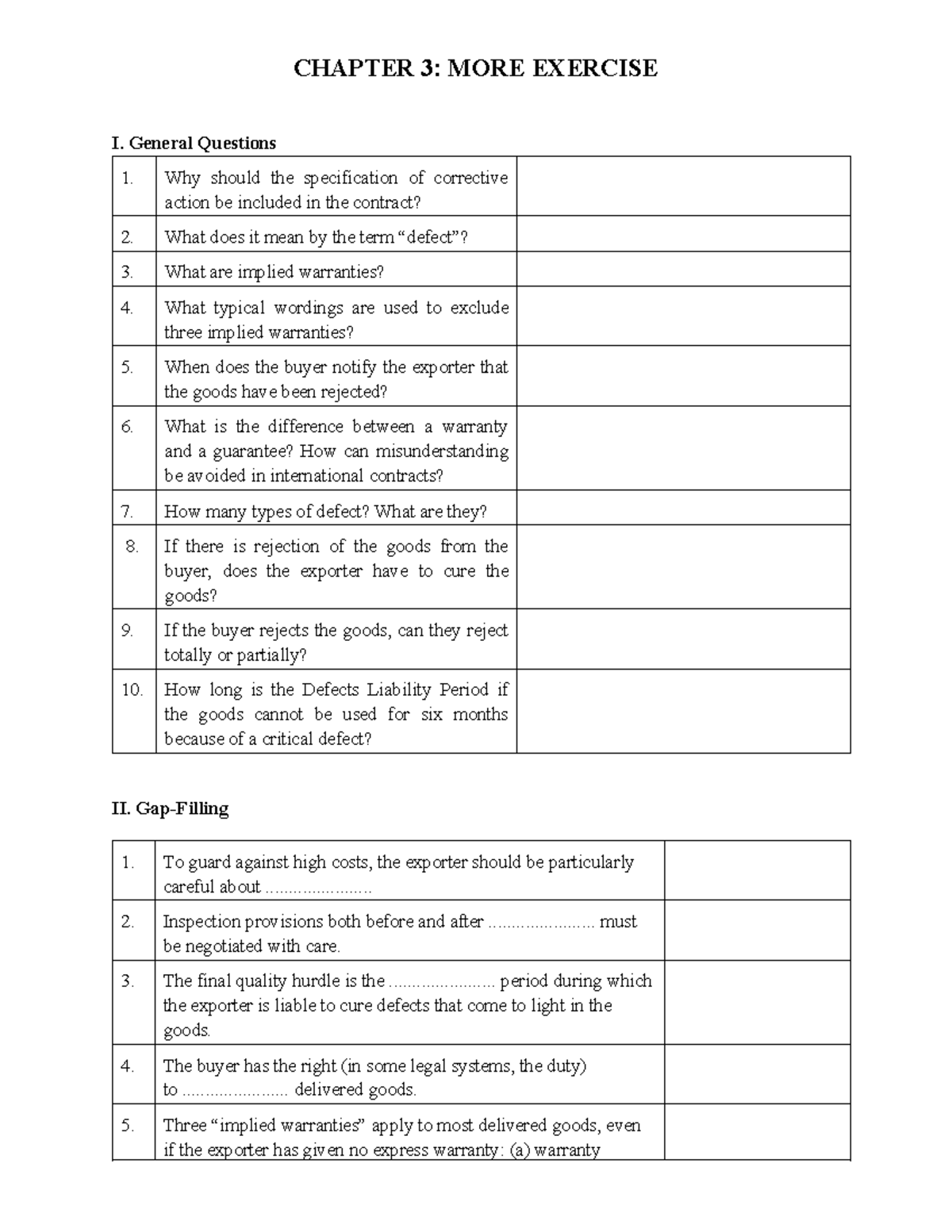 BÀI TẬP Chapter 3 - CHAPTER 3: MORE EXERCISE I. General Questions 1 ...