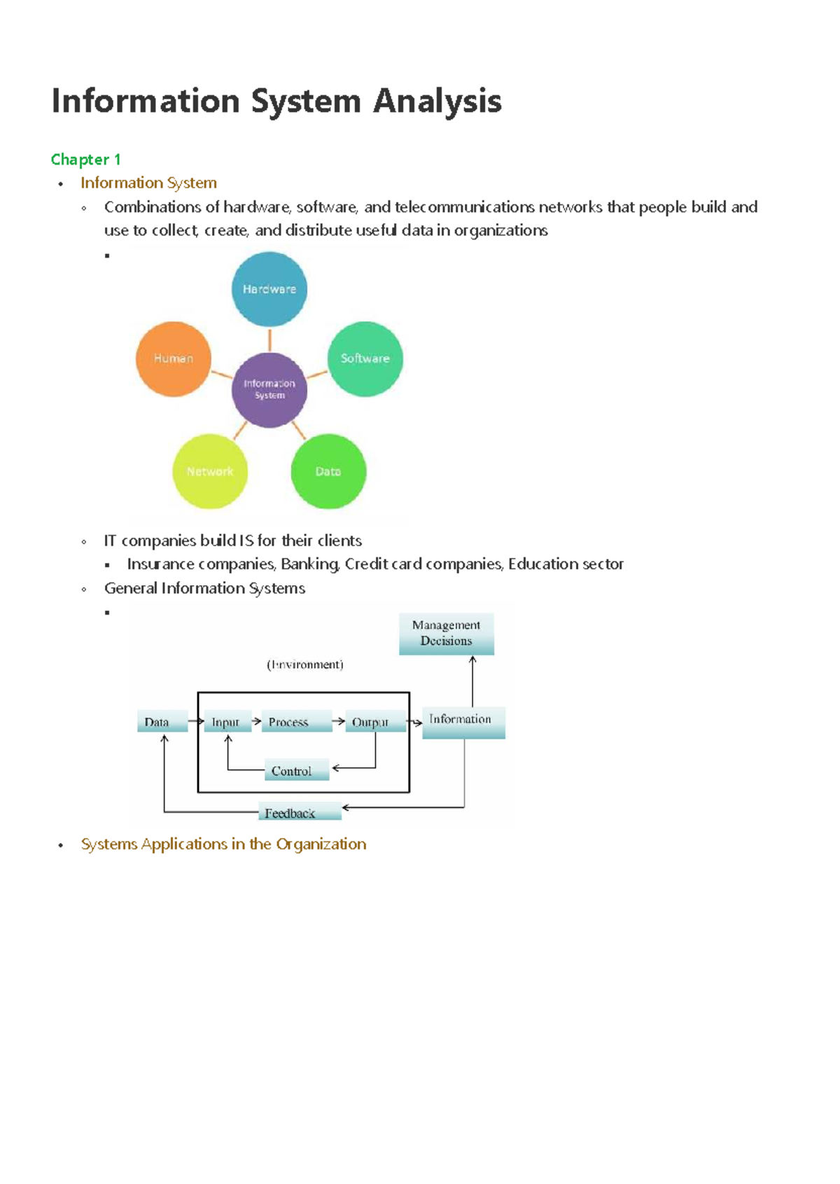 Information System Analysis (ISA) notes: Chapter 1 overview and ...