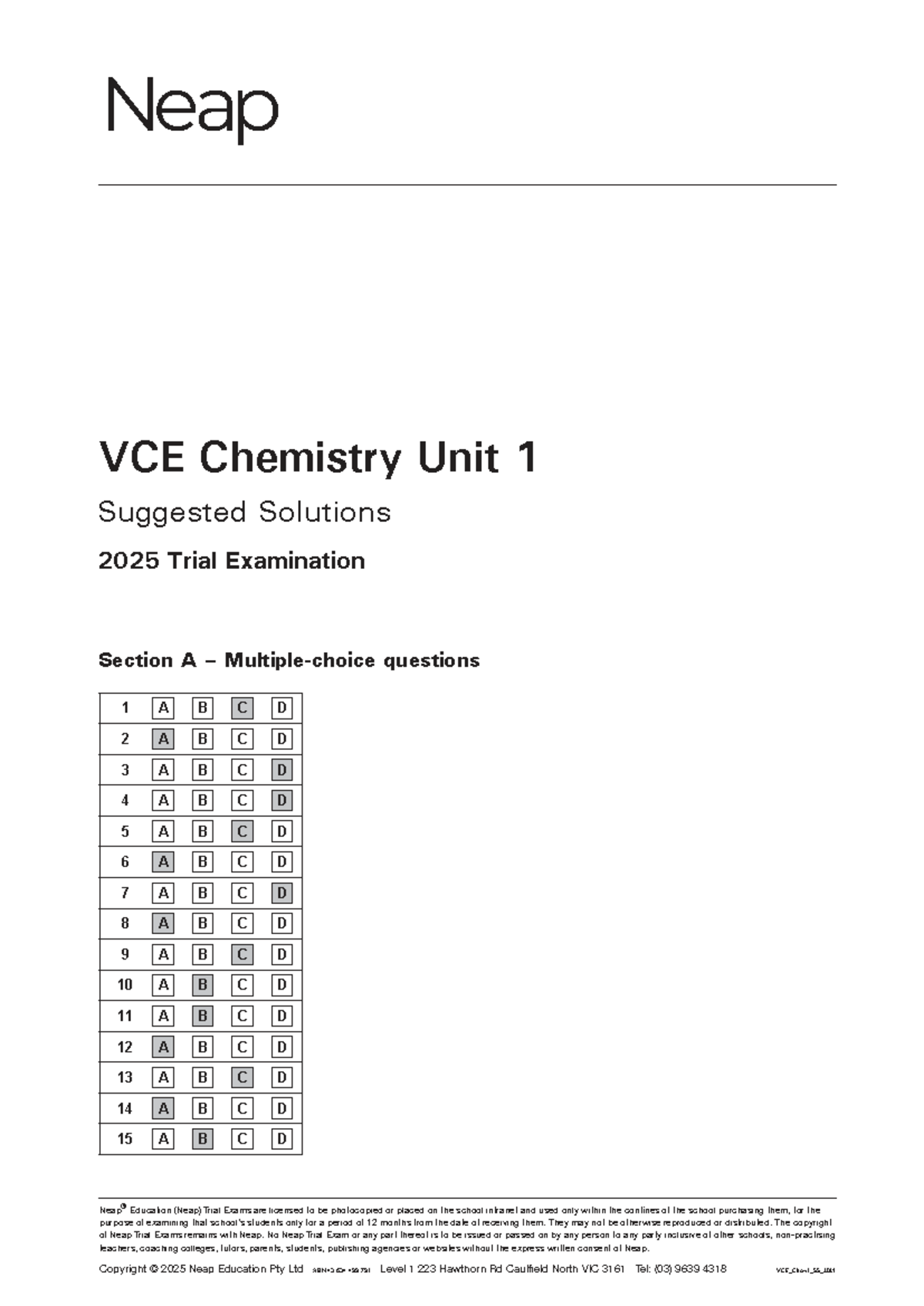 VCE_Chem1_SS_2025 Unit 1 Suggested Solutions for 2025 Trial Exam - Studocu