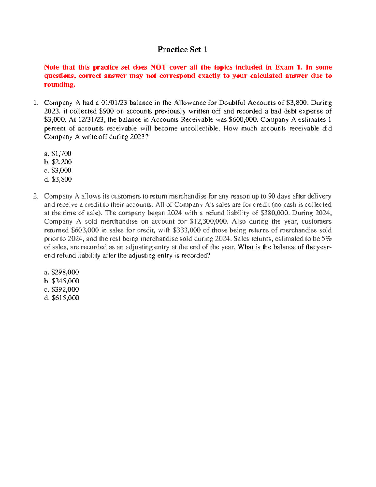 Final Exam Review for Accounting Principles (ACC 101) - Studocu