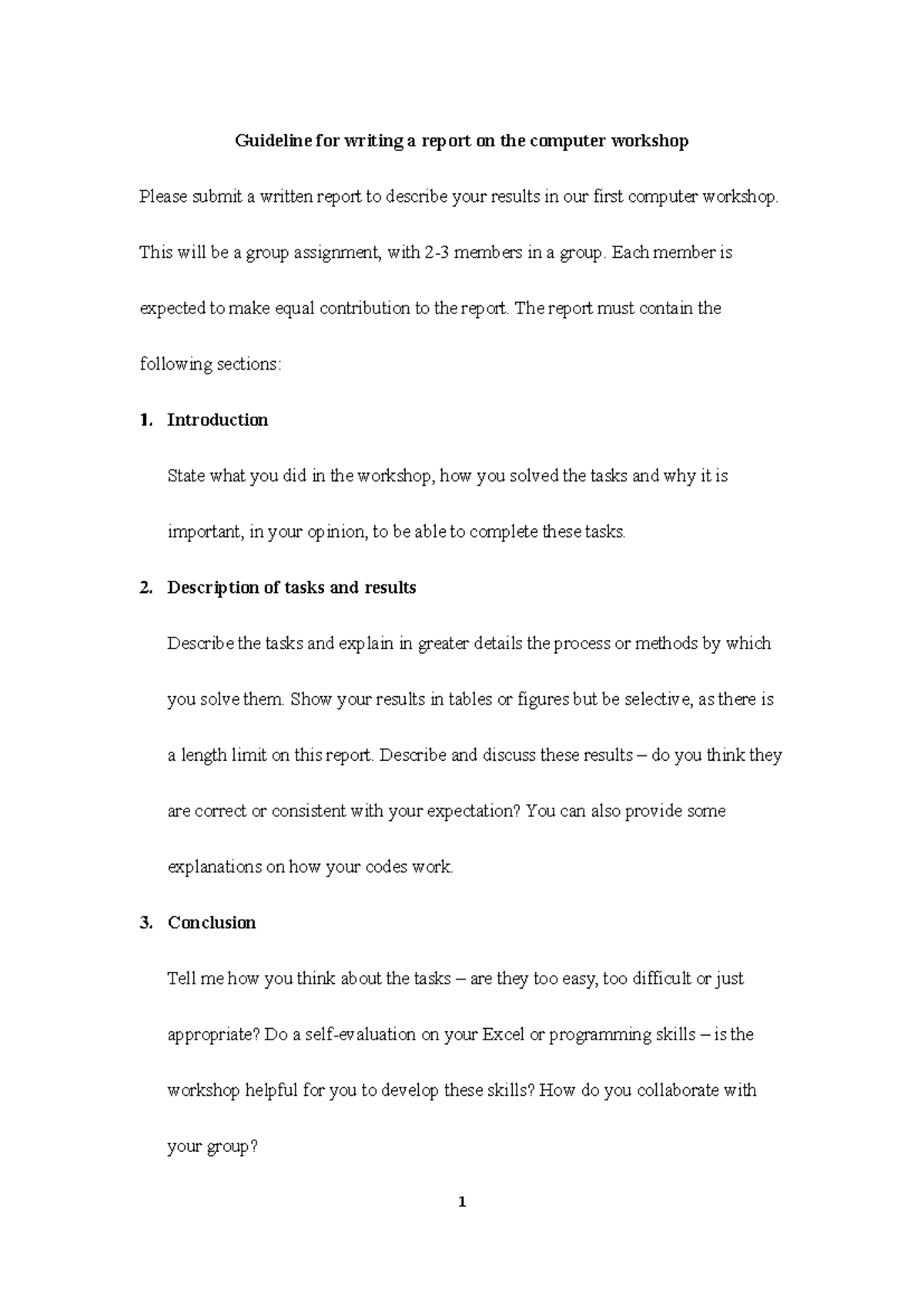 Guideline for Writing a Group Report on Computer Workshop - Studocu